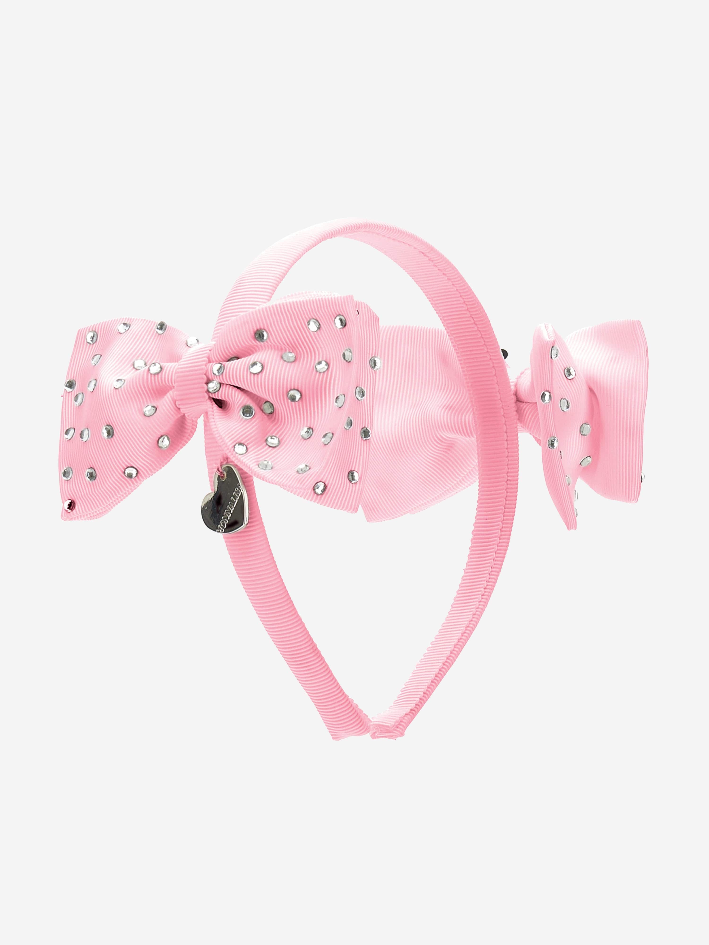 Monnalisa Girls Diamante Bow Headband in Pink