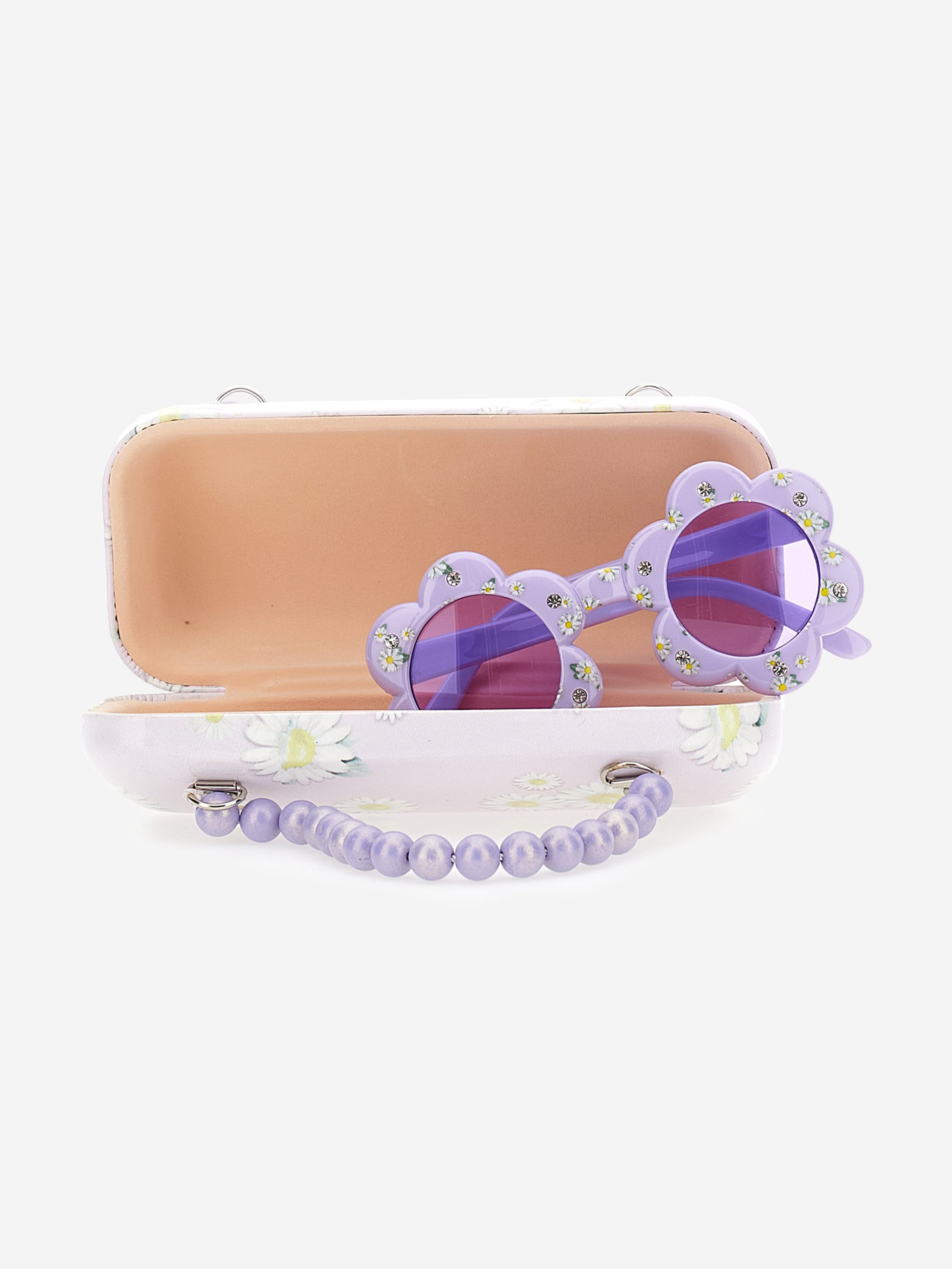 Monnalisa Girls Daisy Sunglasses With Case in Purple