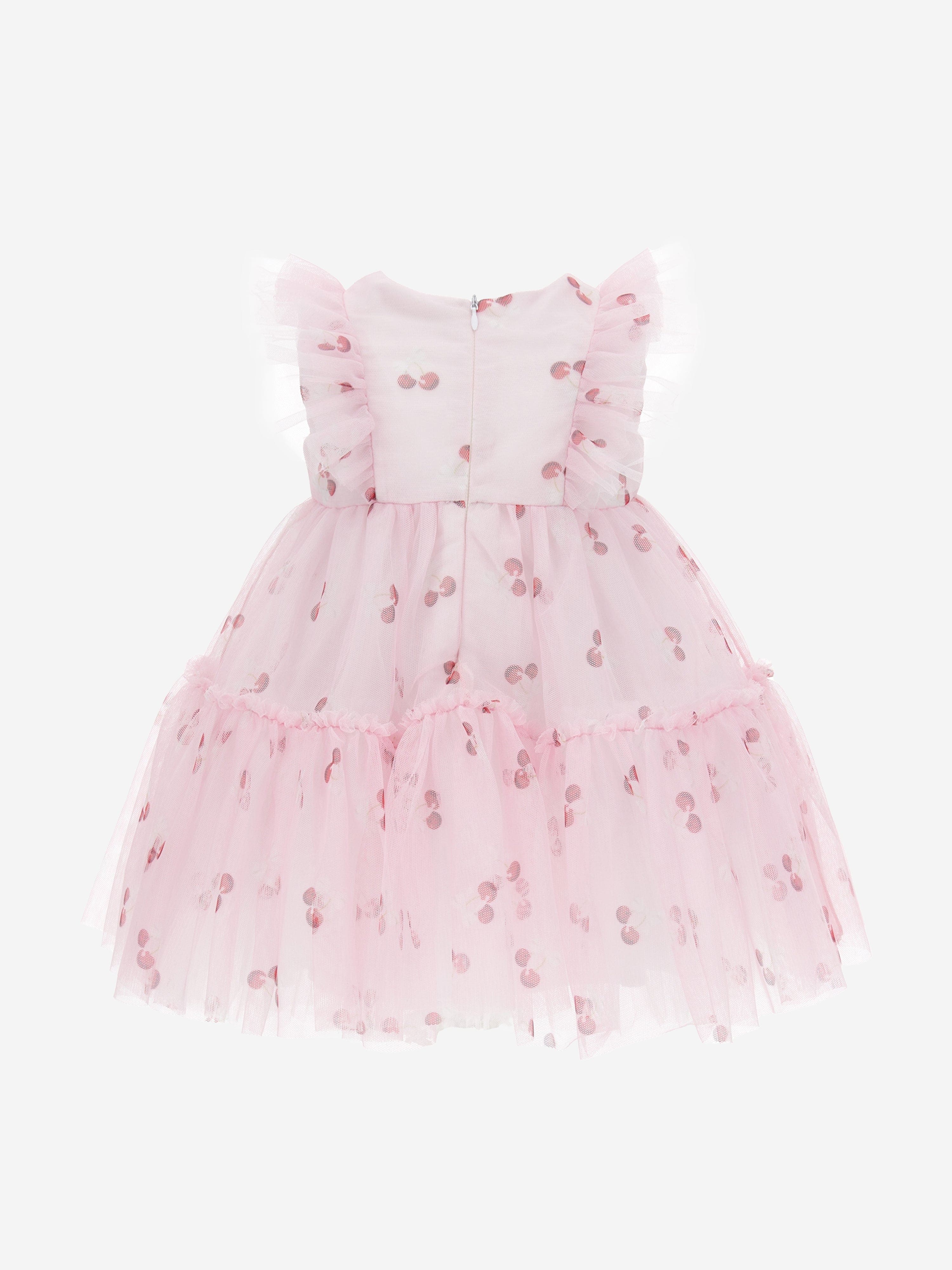 Monnalisa Baby Girls Cherries Tulle Dress in Pink