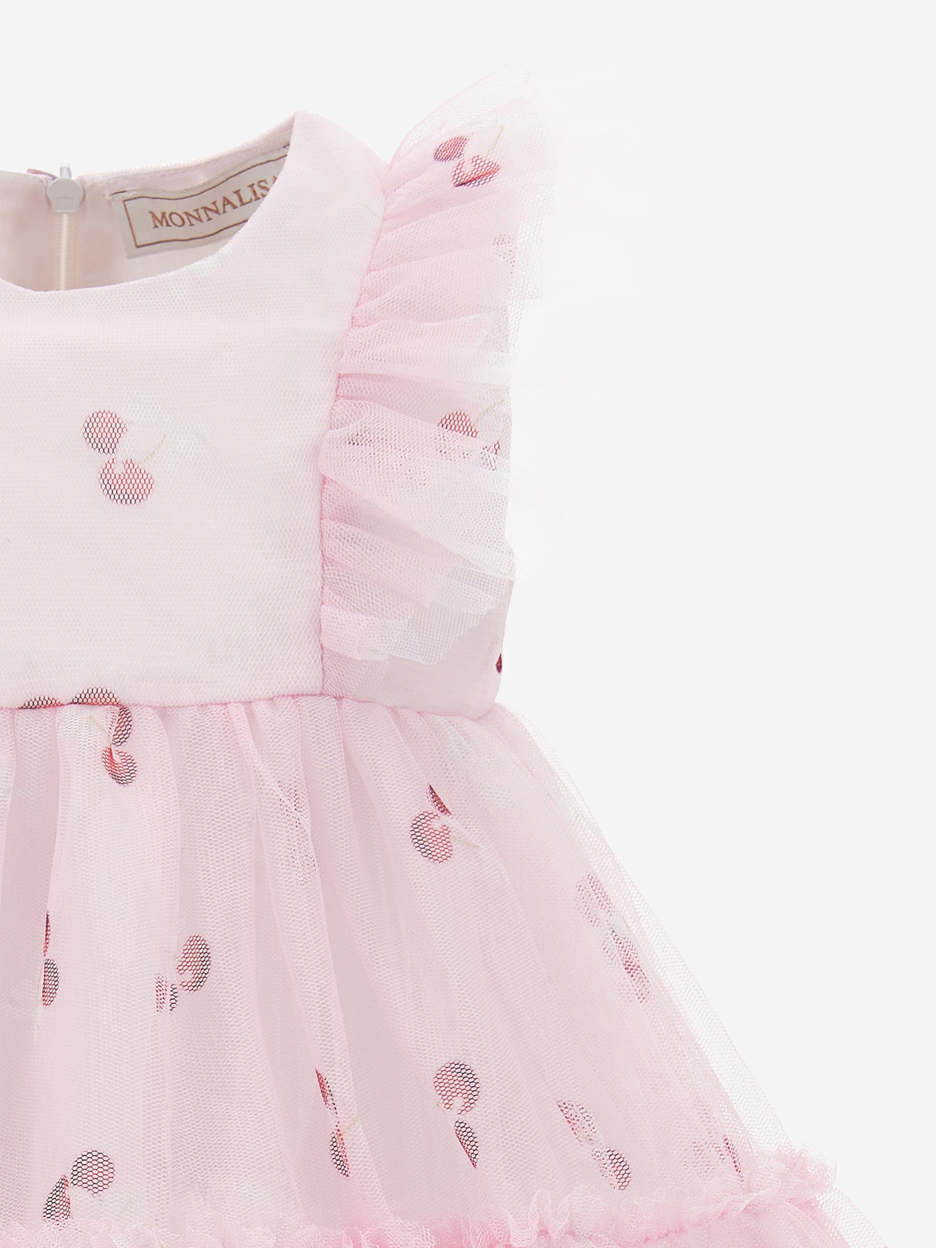 Monnalisa Baby Girls Cherries Tulle Dress in Pink