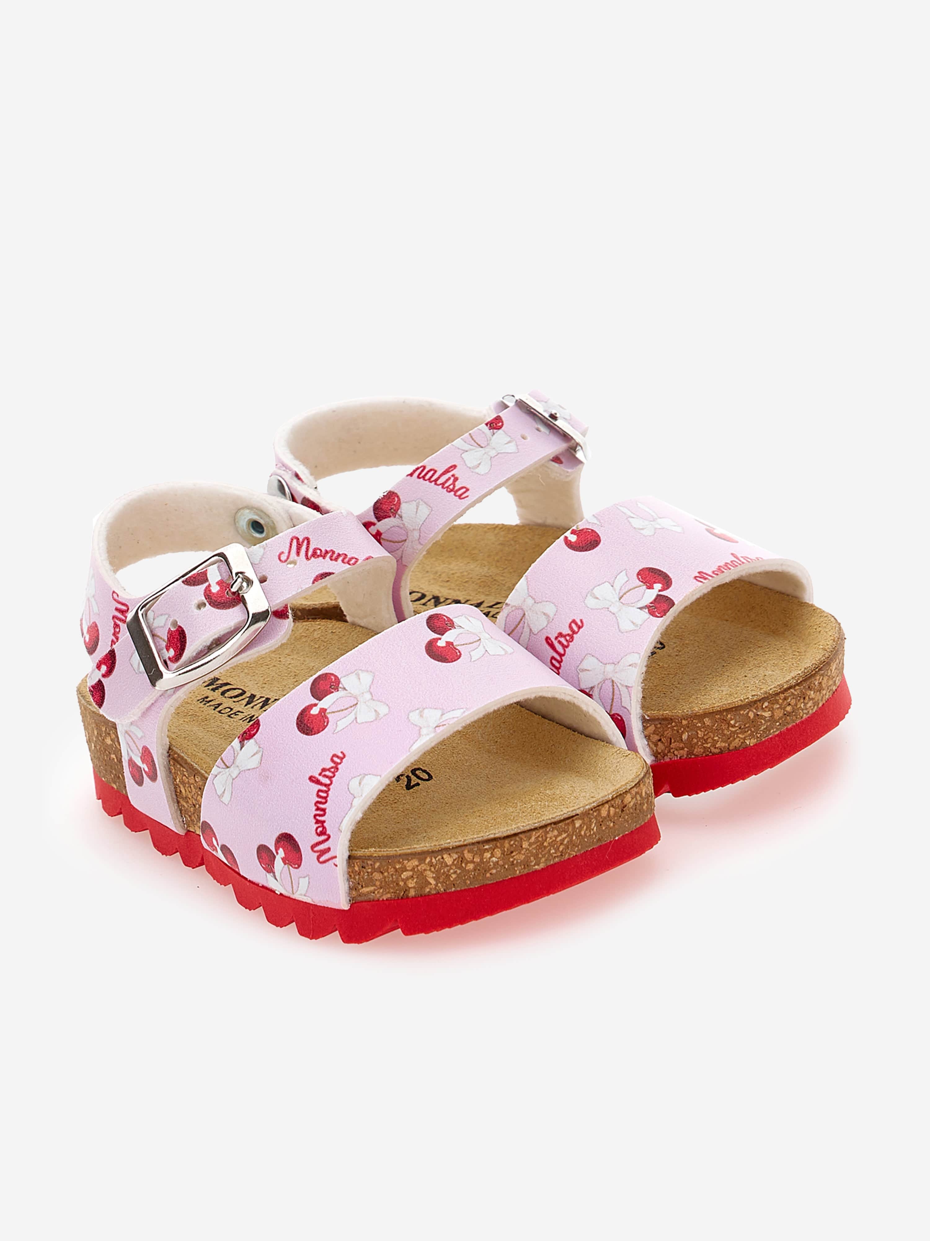 Monnalisa Girls Leather Cherry Sandals in Pink