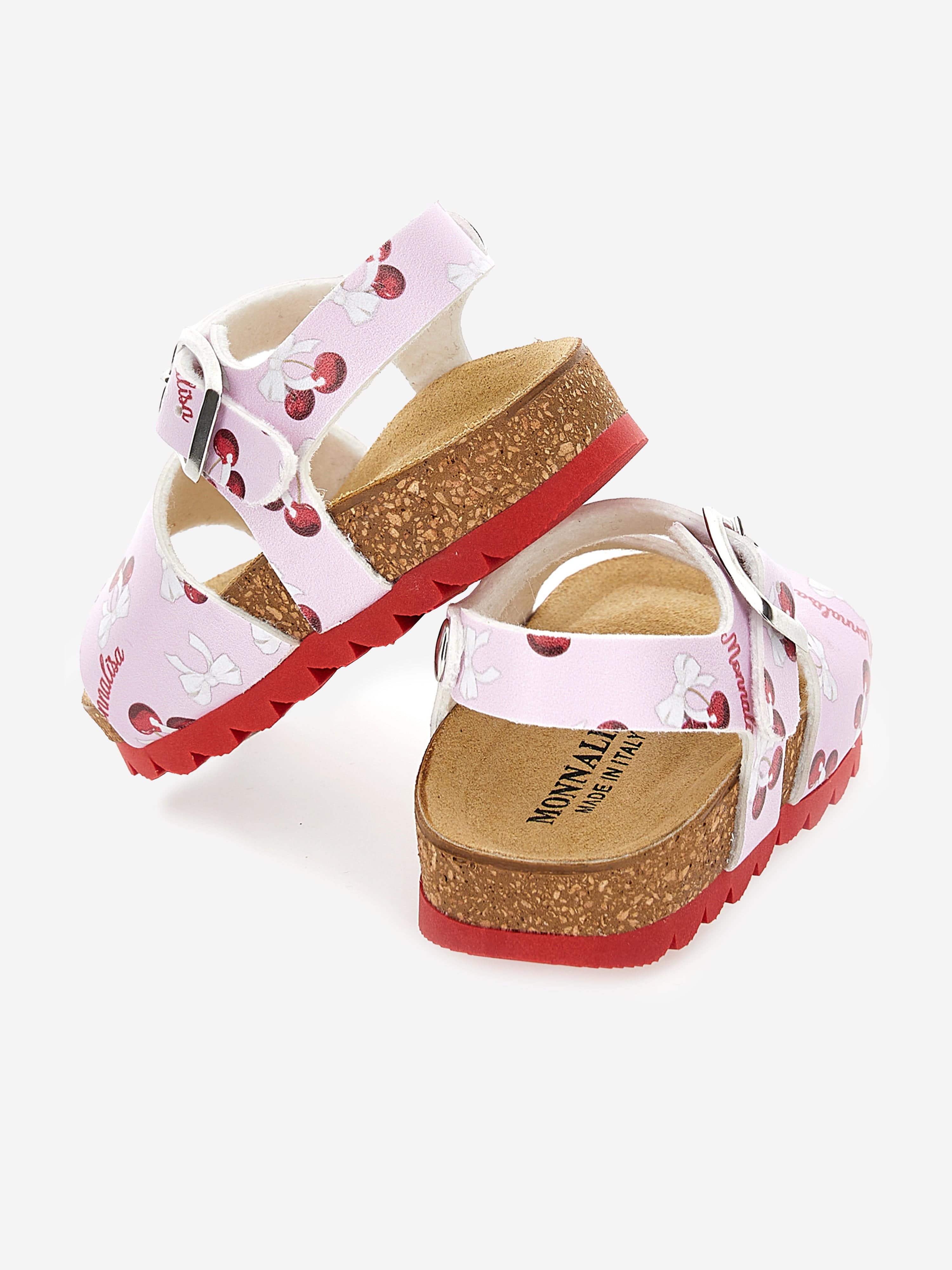 Monnalisa Girls Leather Cherry Sandals in Pink