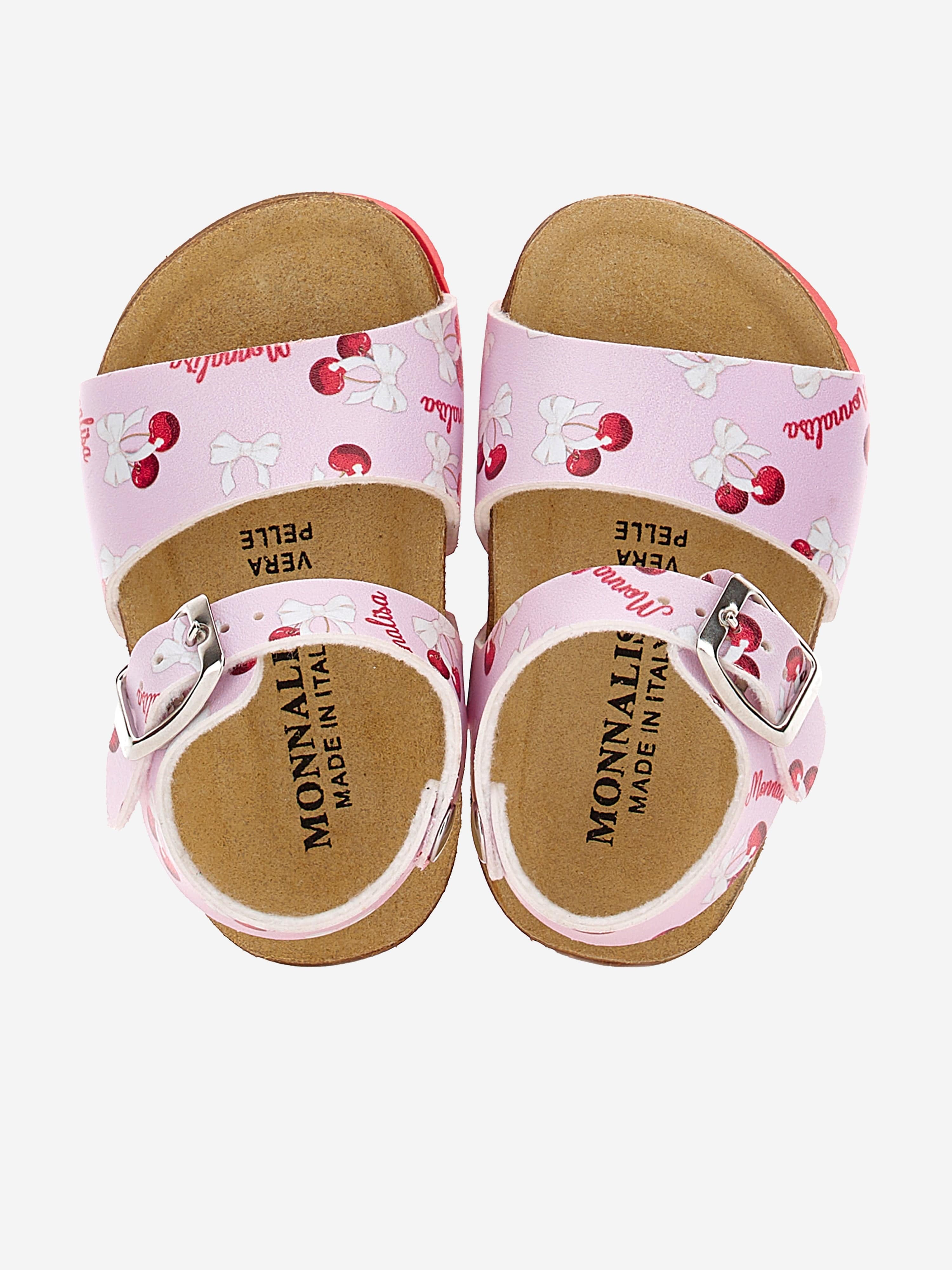 Monnalisa Girls Leather Cherry Sandals in Pink