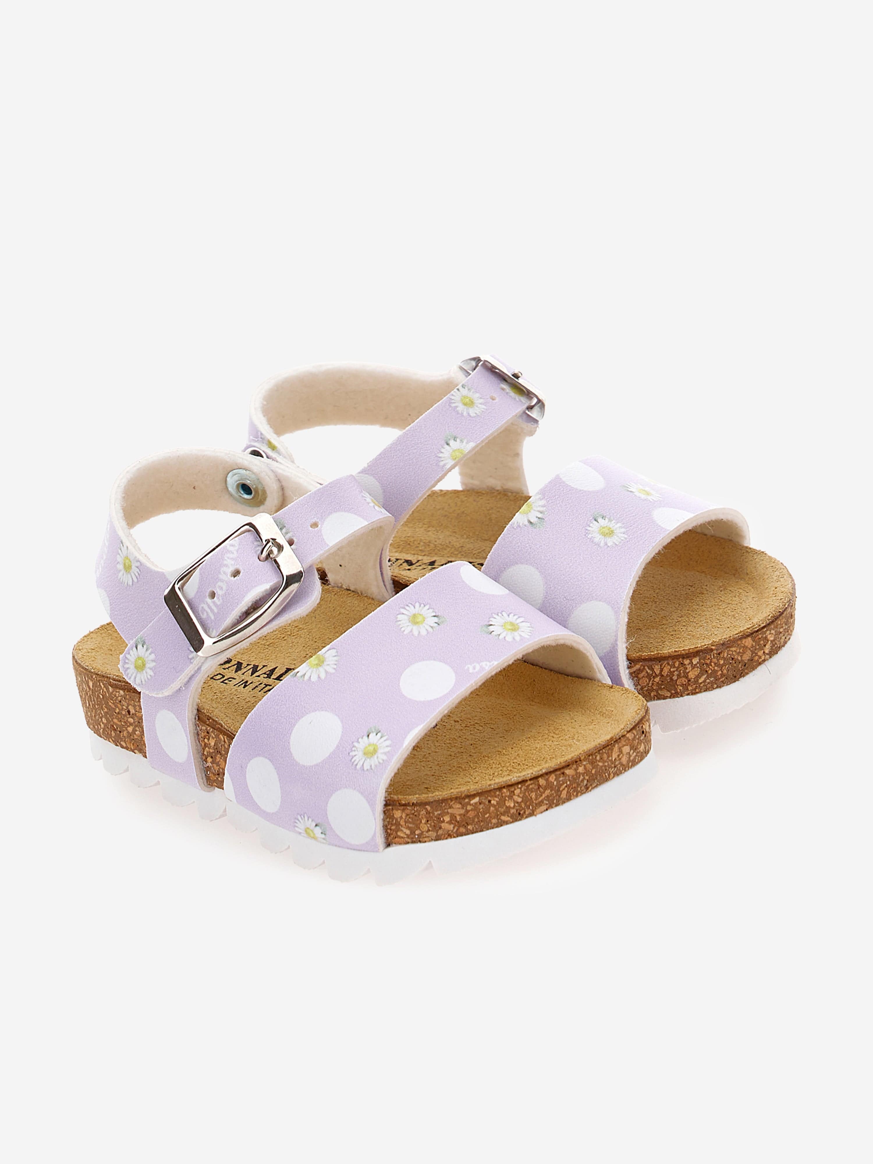 Monnalisa Girls Polka Dot Daisy Sandals in Purple