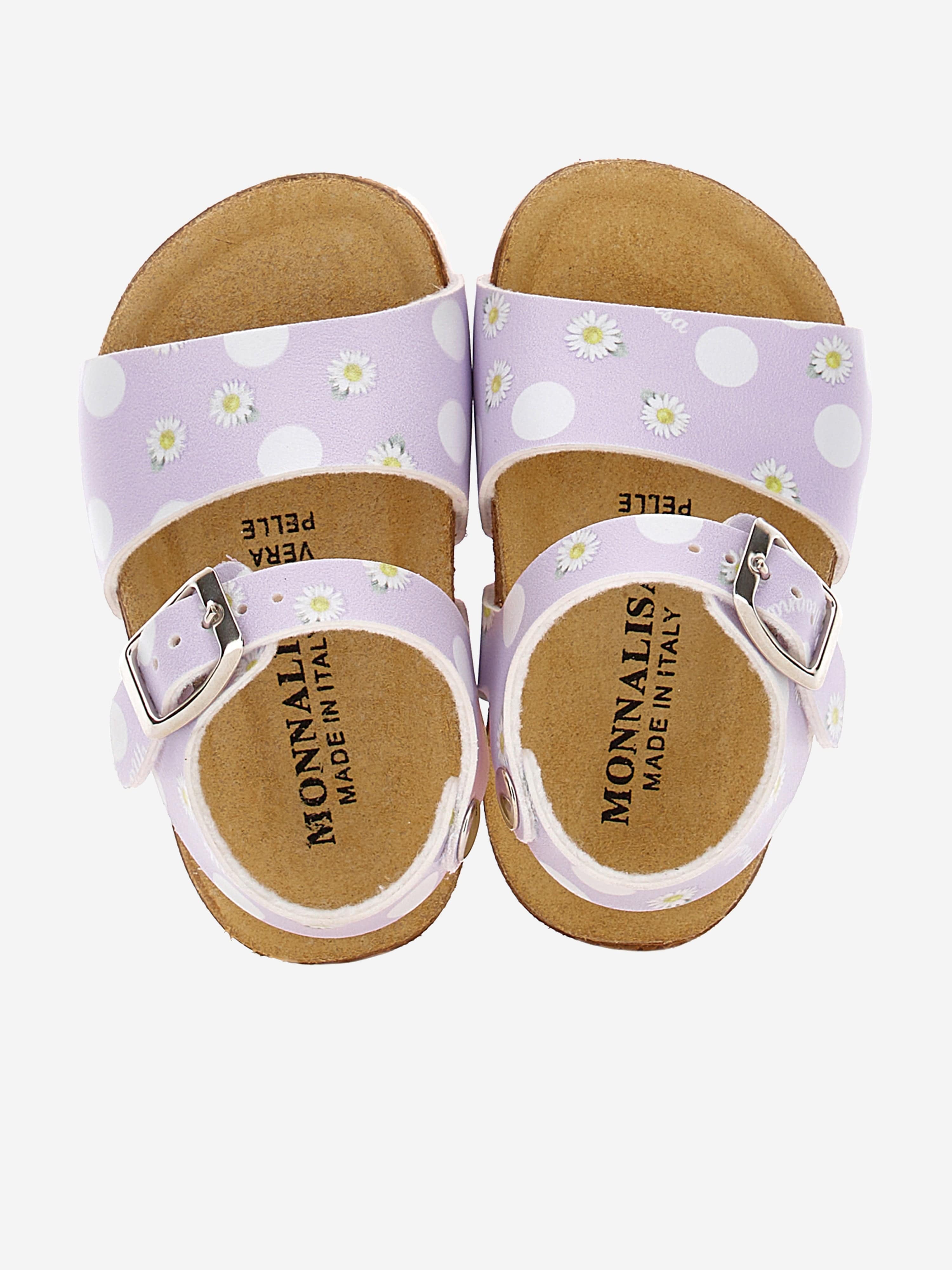 Monnalisa Girls Polka Dot Daisy Sandals in Purple