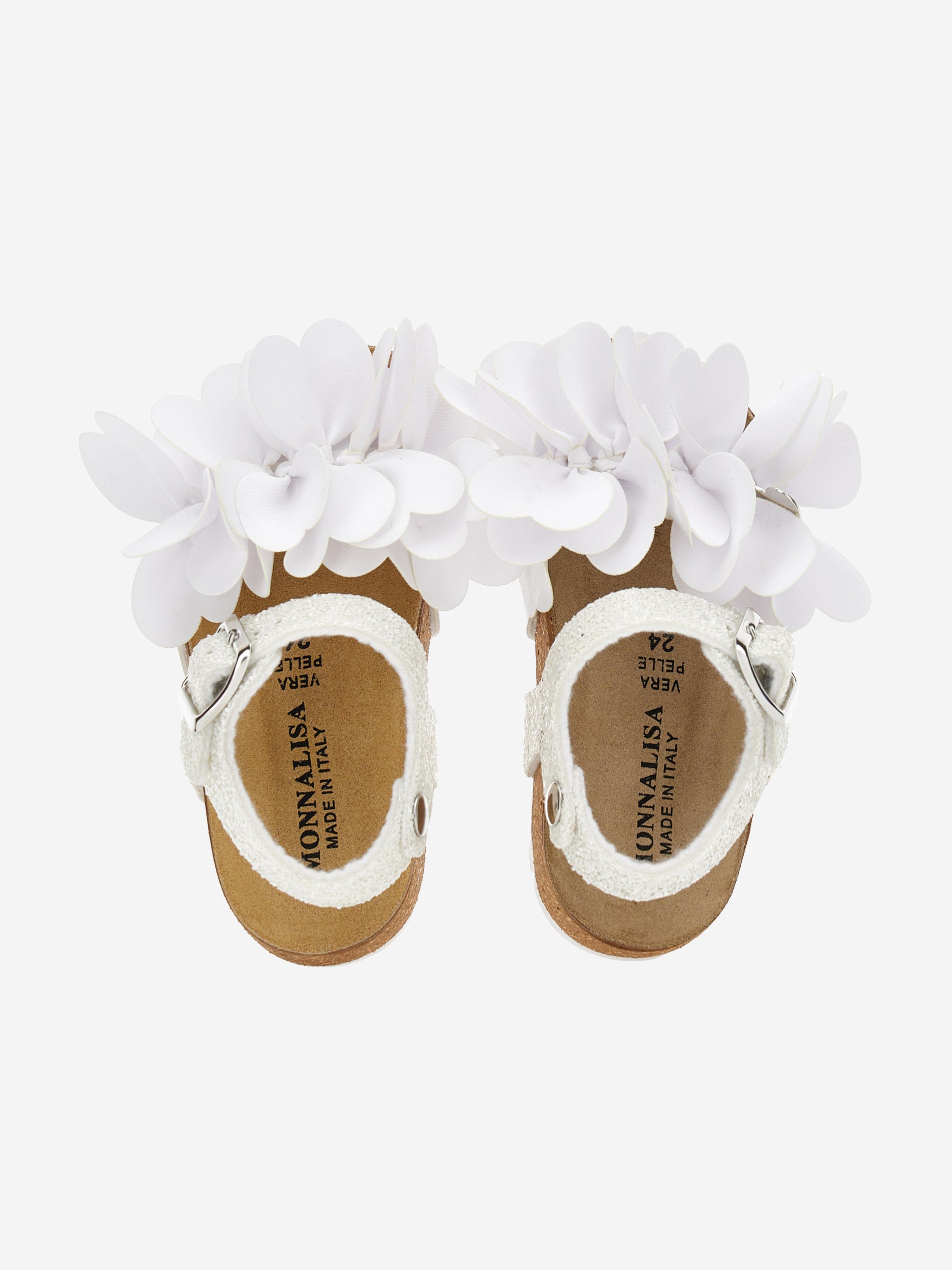 Monnalisa Girls Glitter Petal Sandals in White