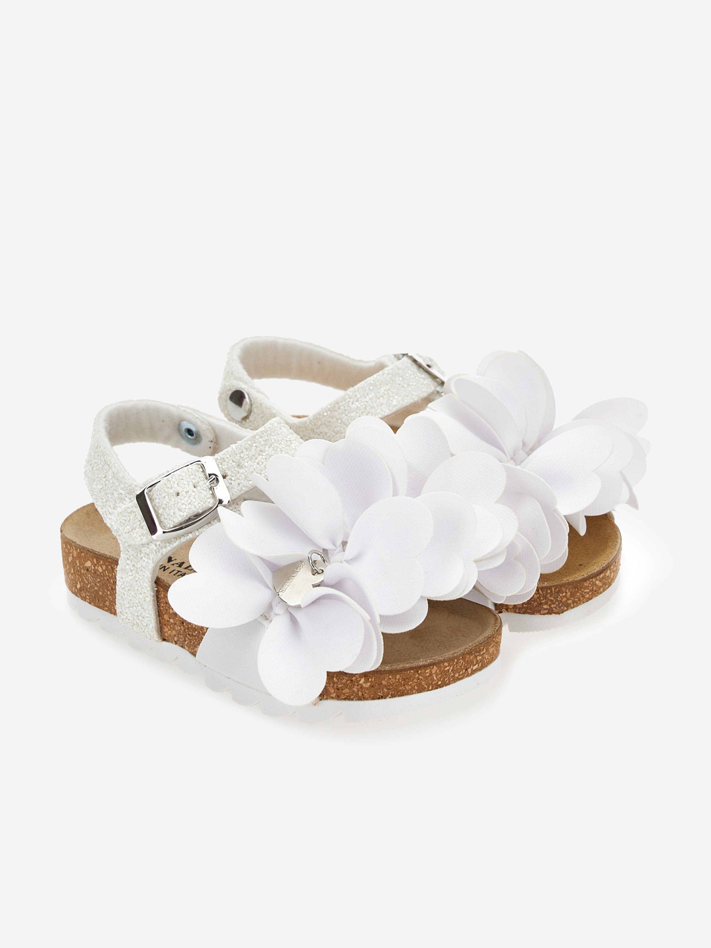 Monnalisa Girls Glitter Petal Sandals in White