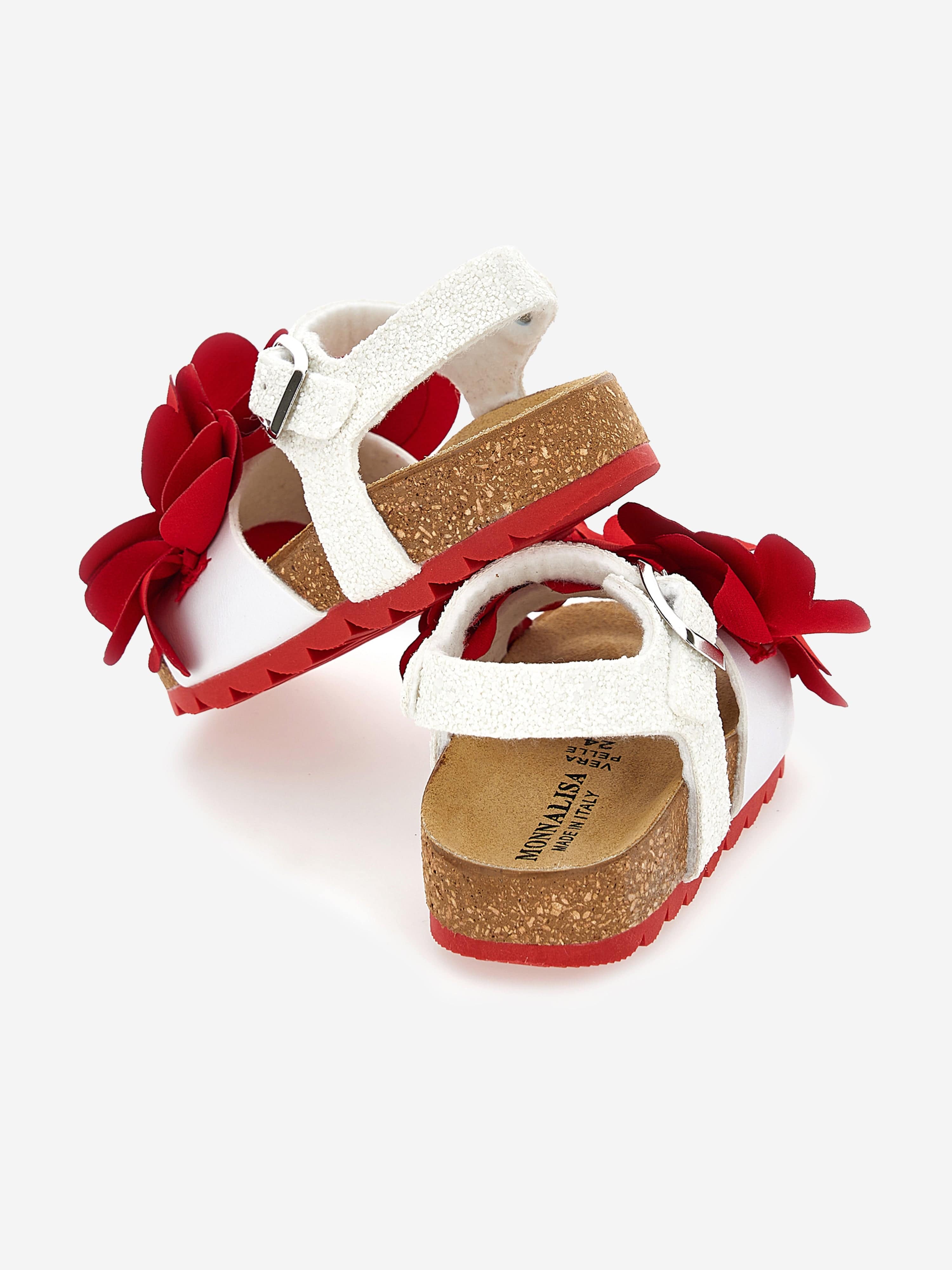 Monnalisa Girls Glitter Petal Sandals in Red