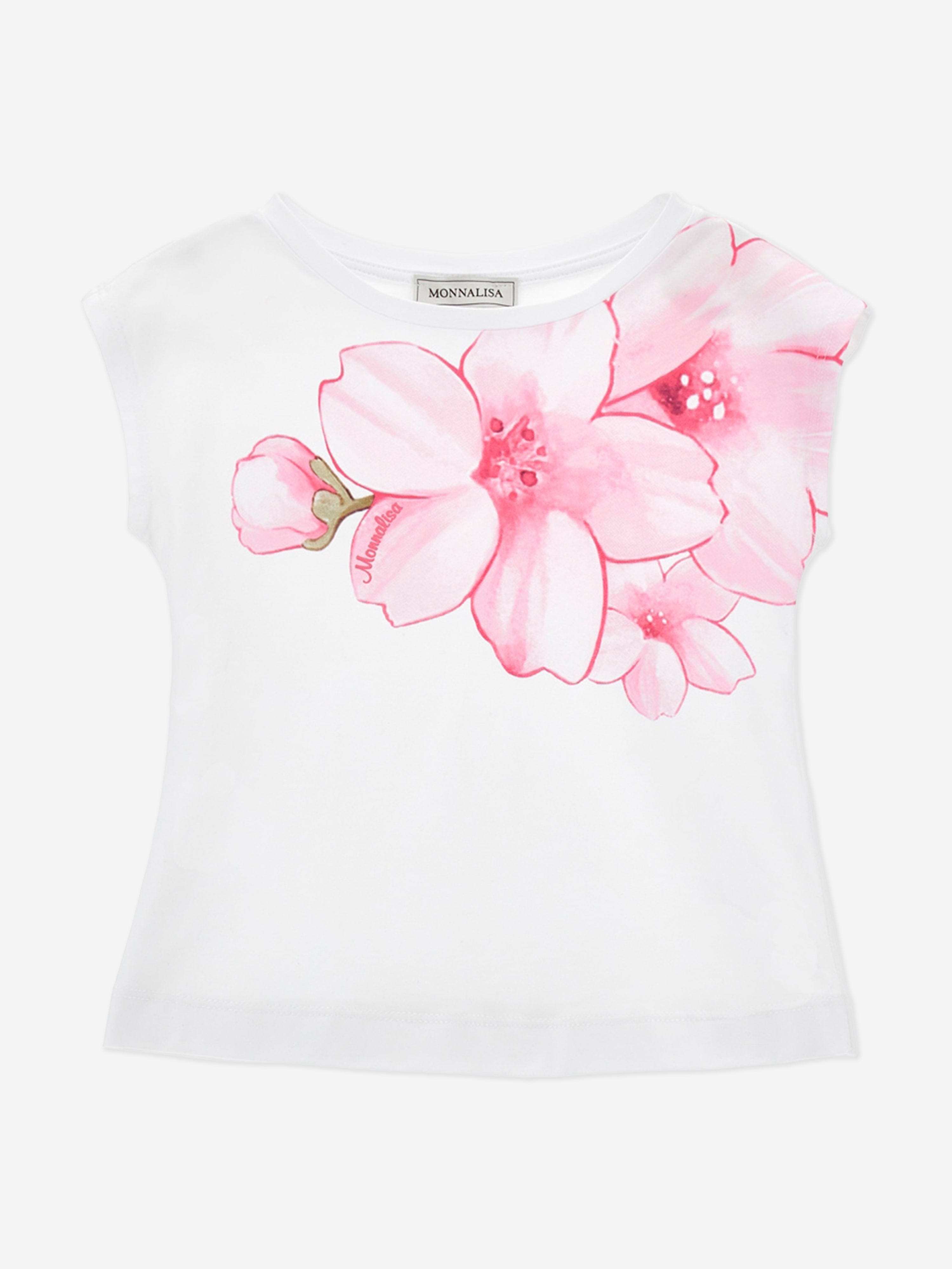 Monnalisa Girls Peach Blossom T-Shirt in White