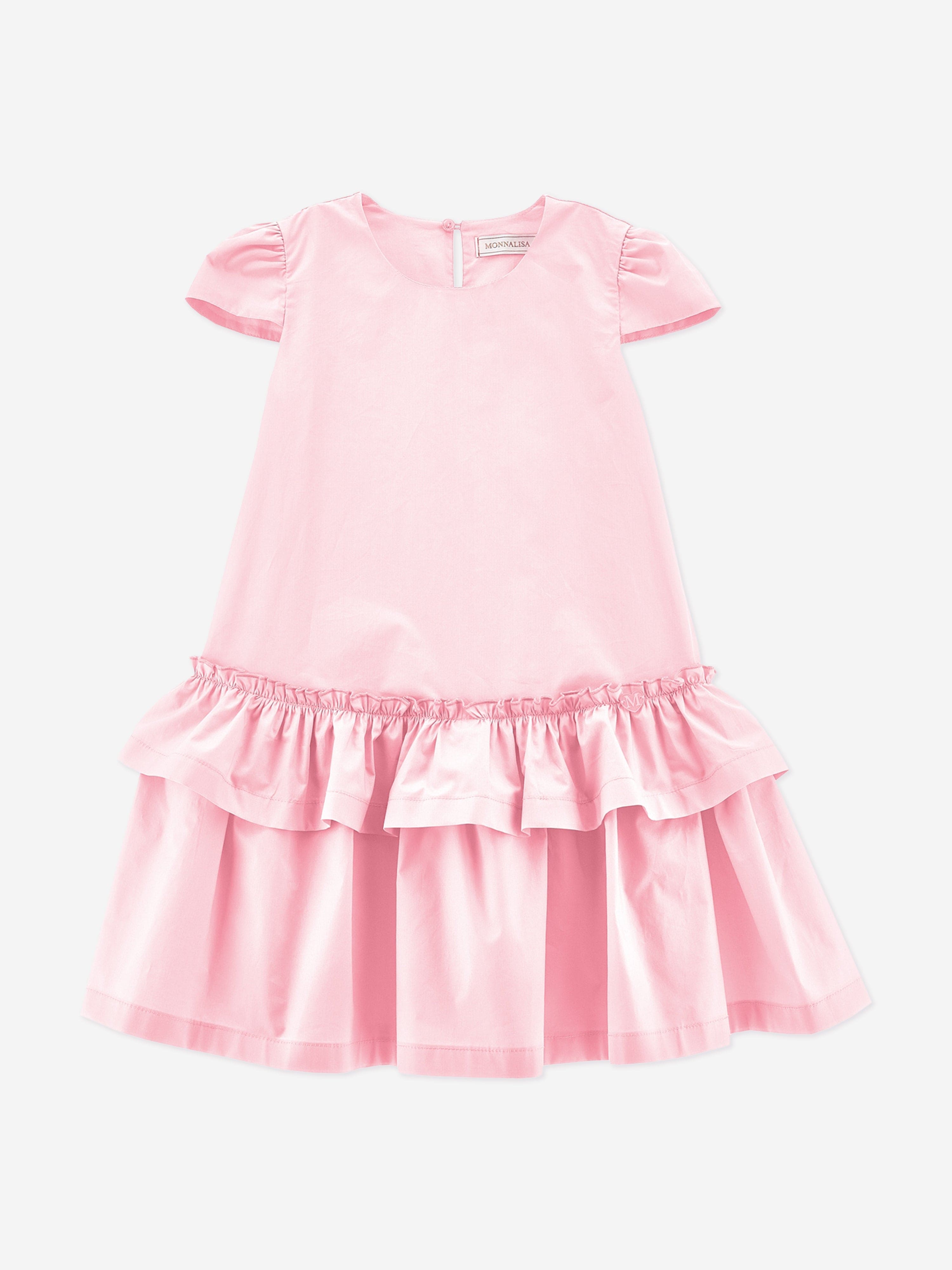 Monnalisa Giirls Cotton Ruffle Dress in Pink