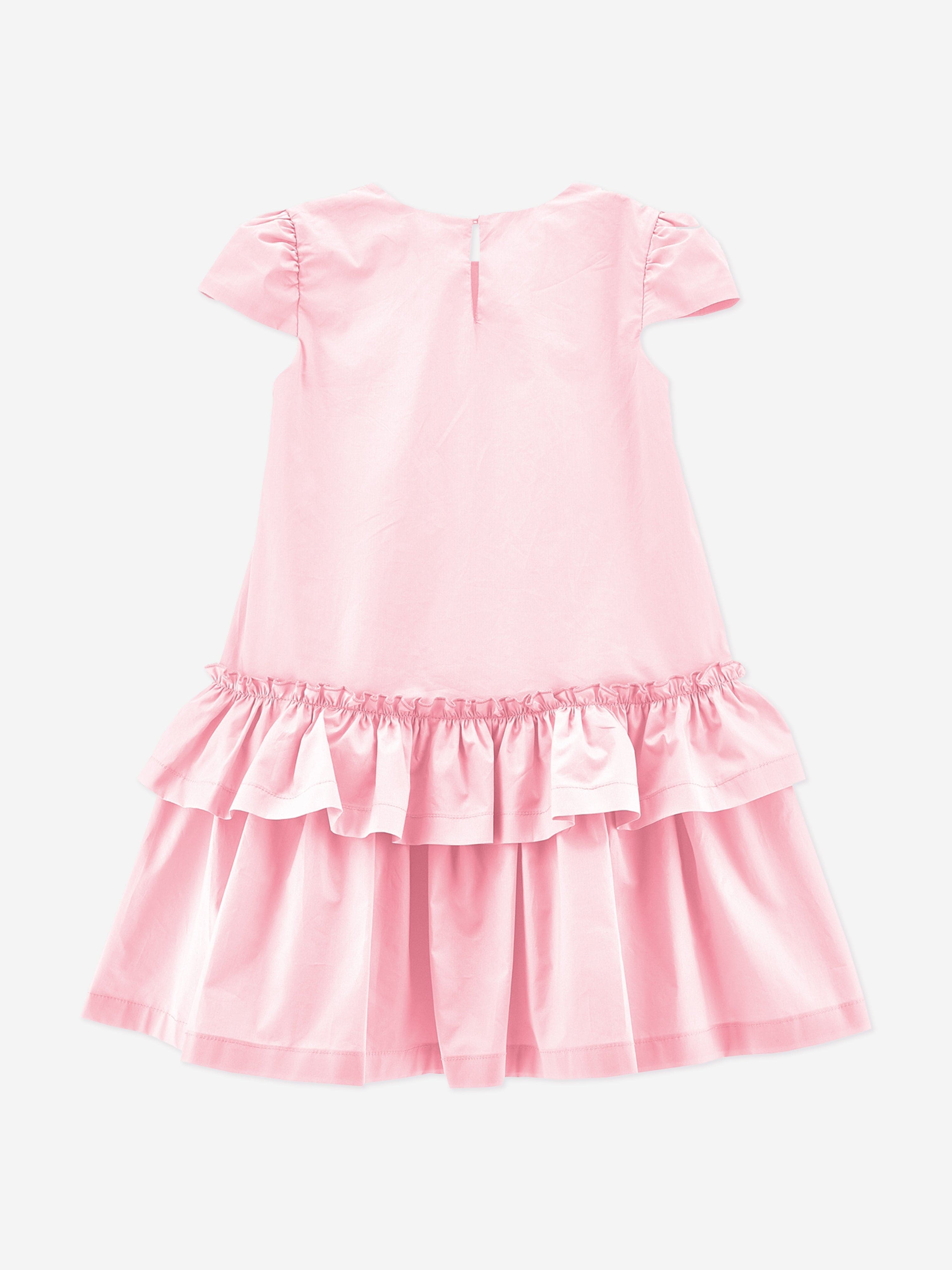 Monnalisa Giirls Cotton Ruffle Dress in Pink