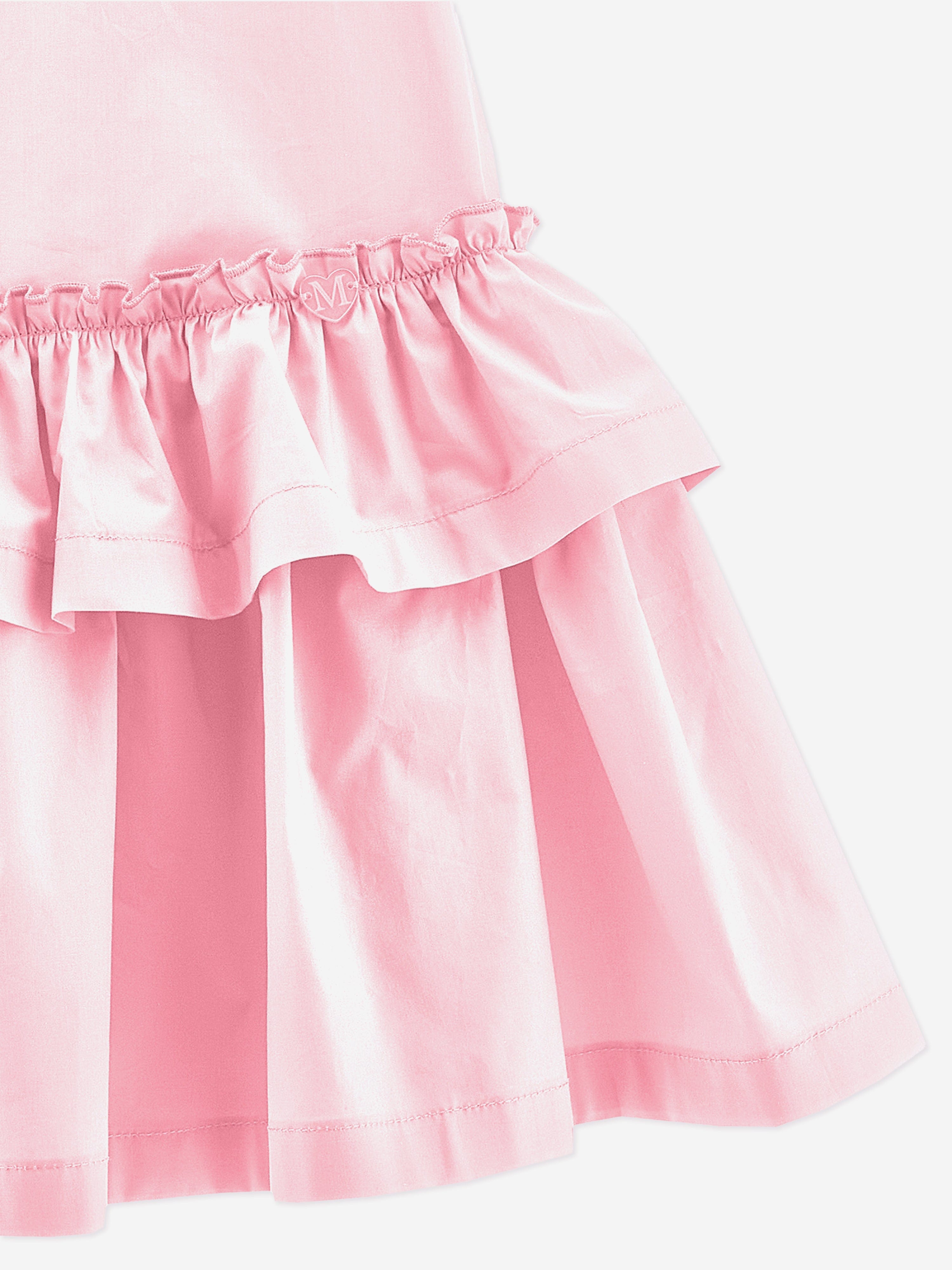 Monnalisa Giirls Cotton Ruffle Dress in Pink