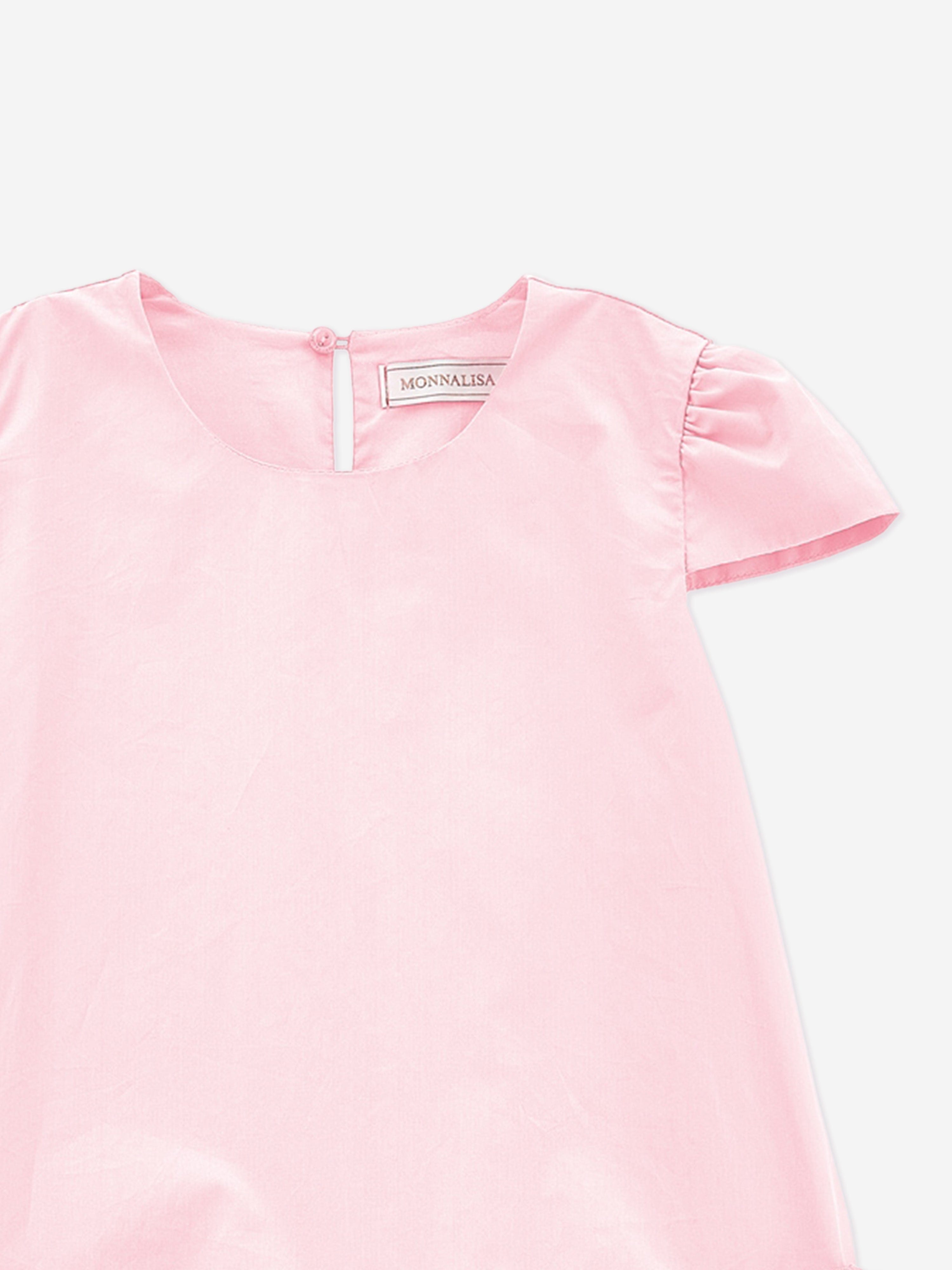 Monnalisa Giirls Cotton Ruffle Dress in Pink