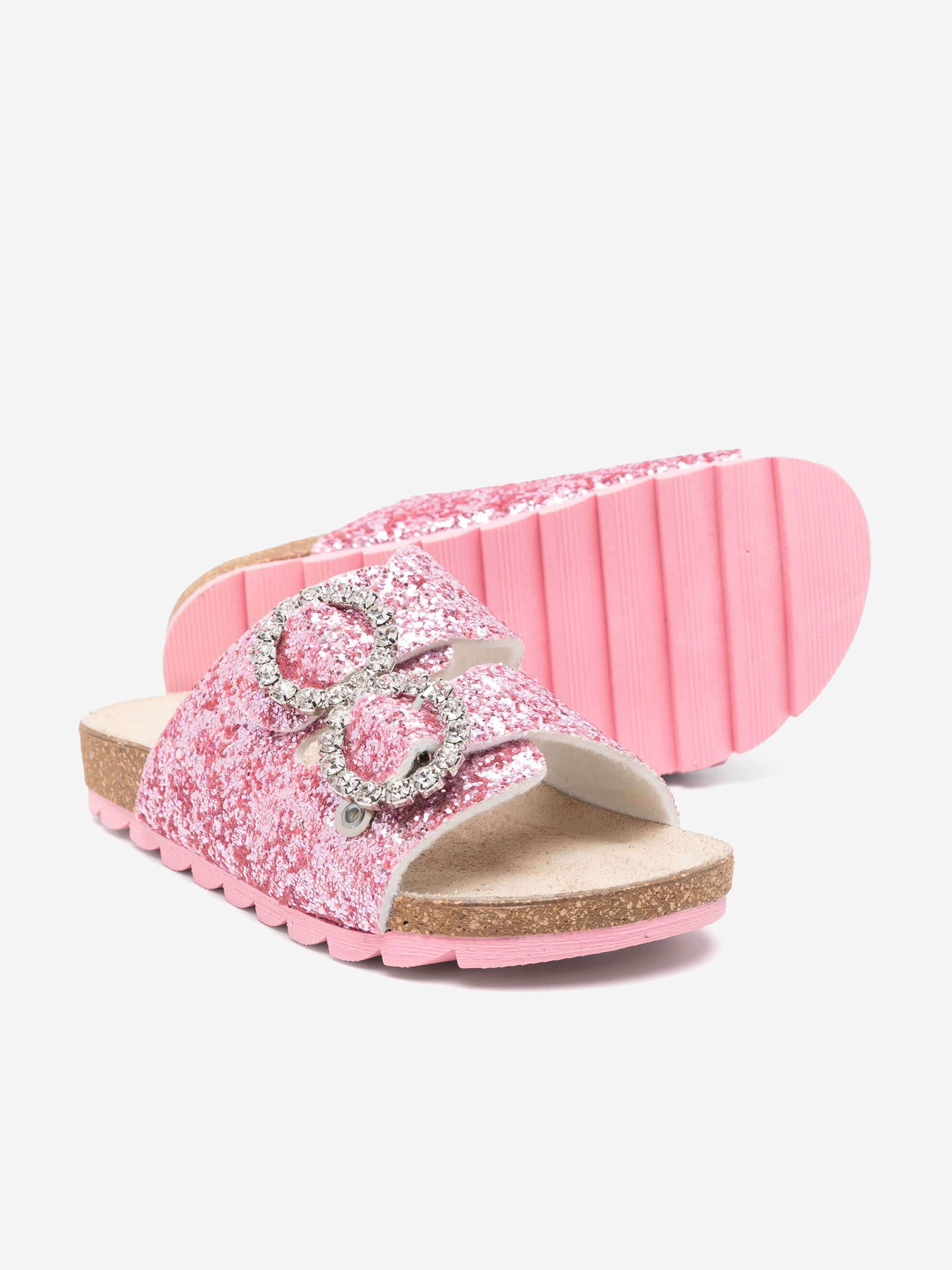 Monnalisa Girls Jewel Buckle Glitter Sandals in Pink