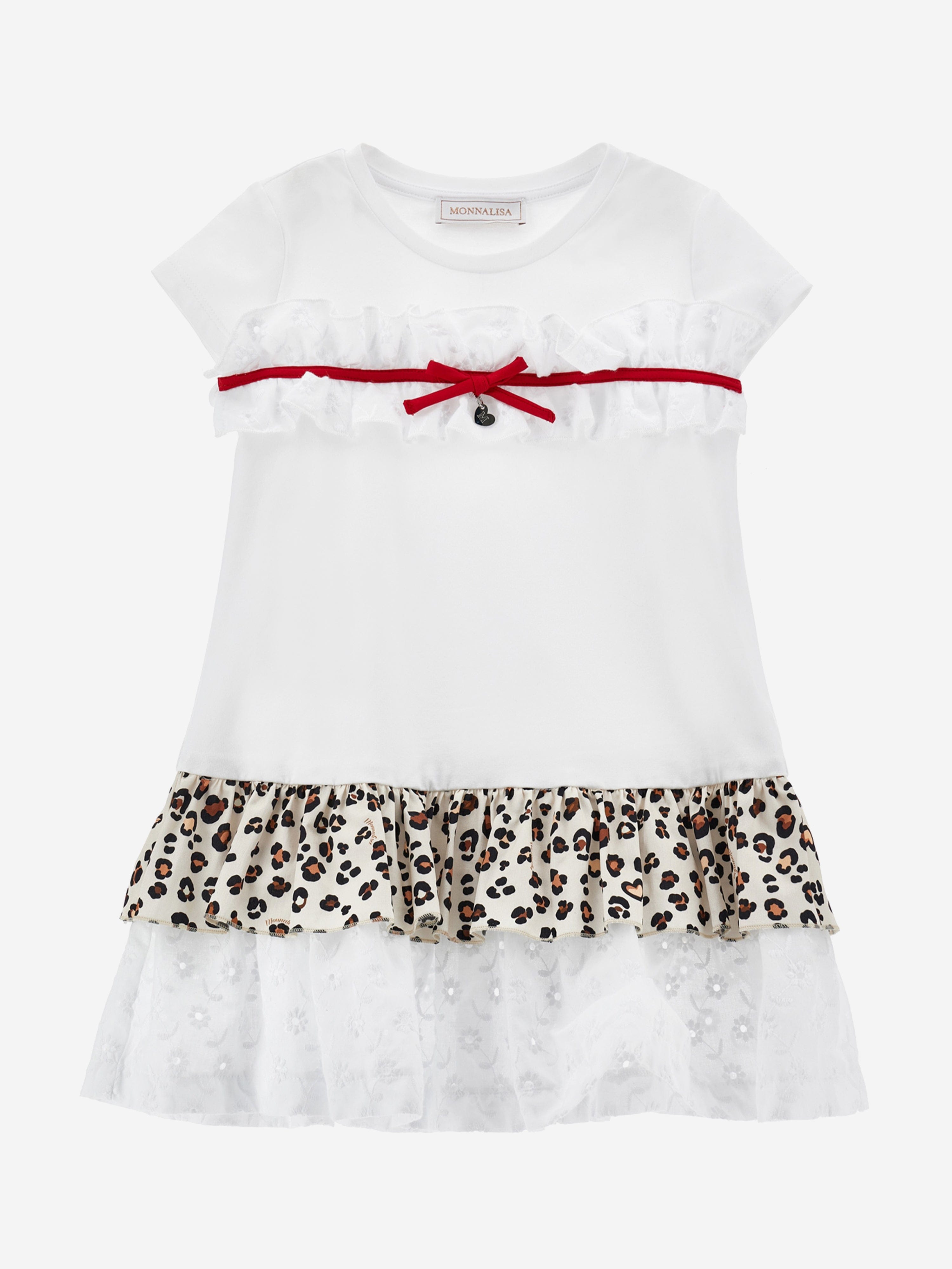 Monnalisa Girls Spotted Ruffle Dress in White