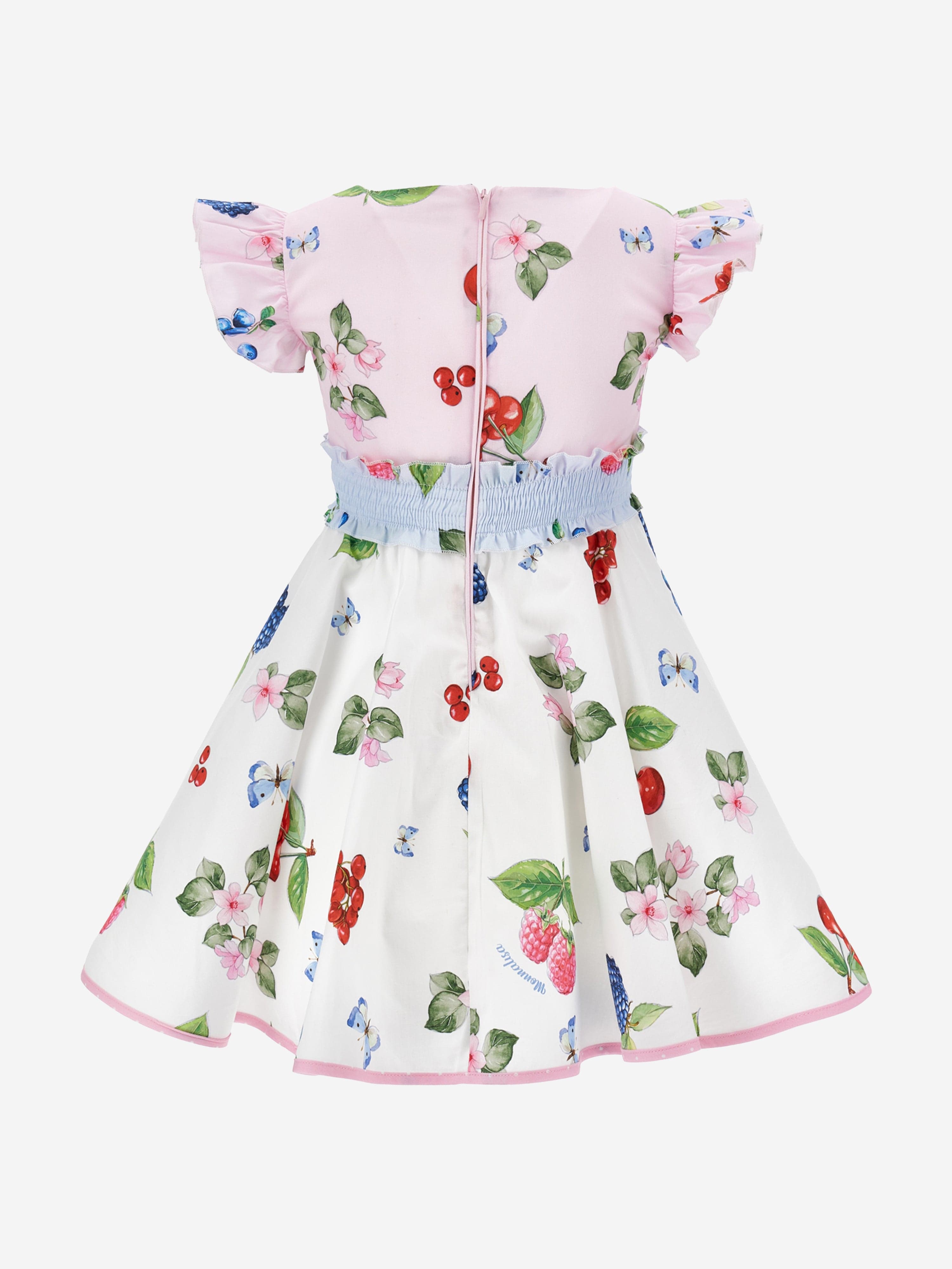 Monnalisa Girls Fruit Print Dress in Pink