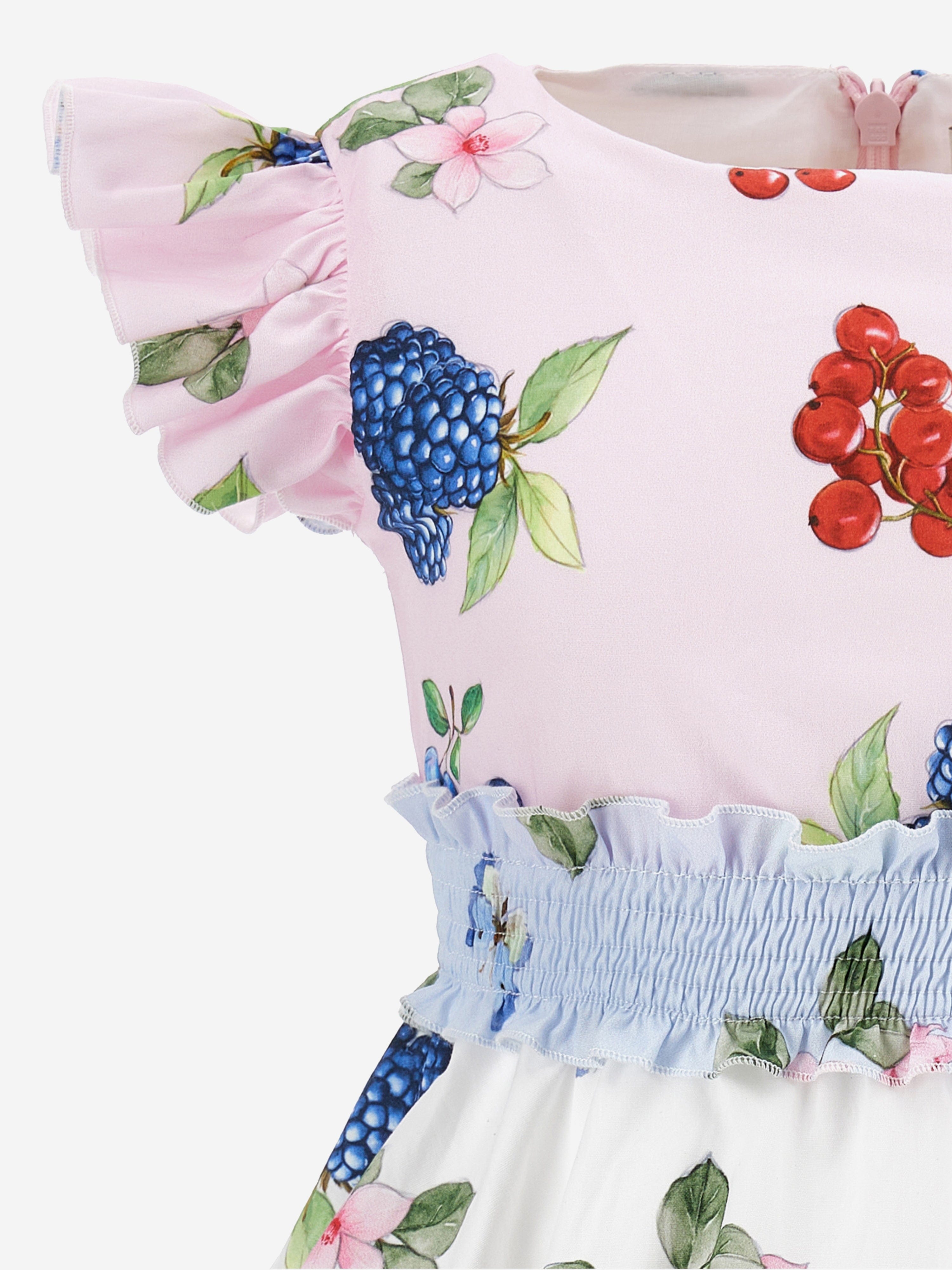 Monnalisa Girls Fruit Print Dress in Pink