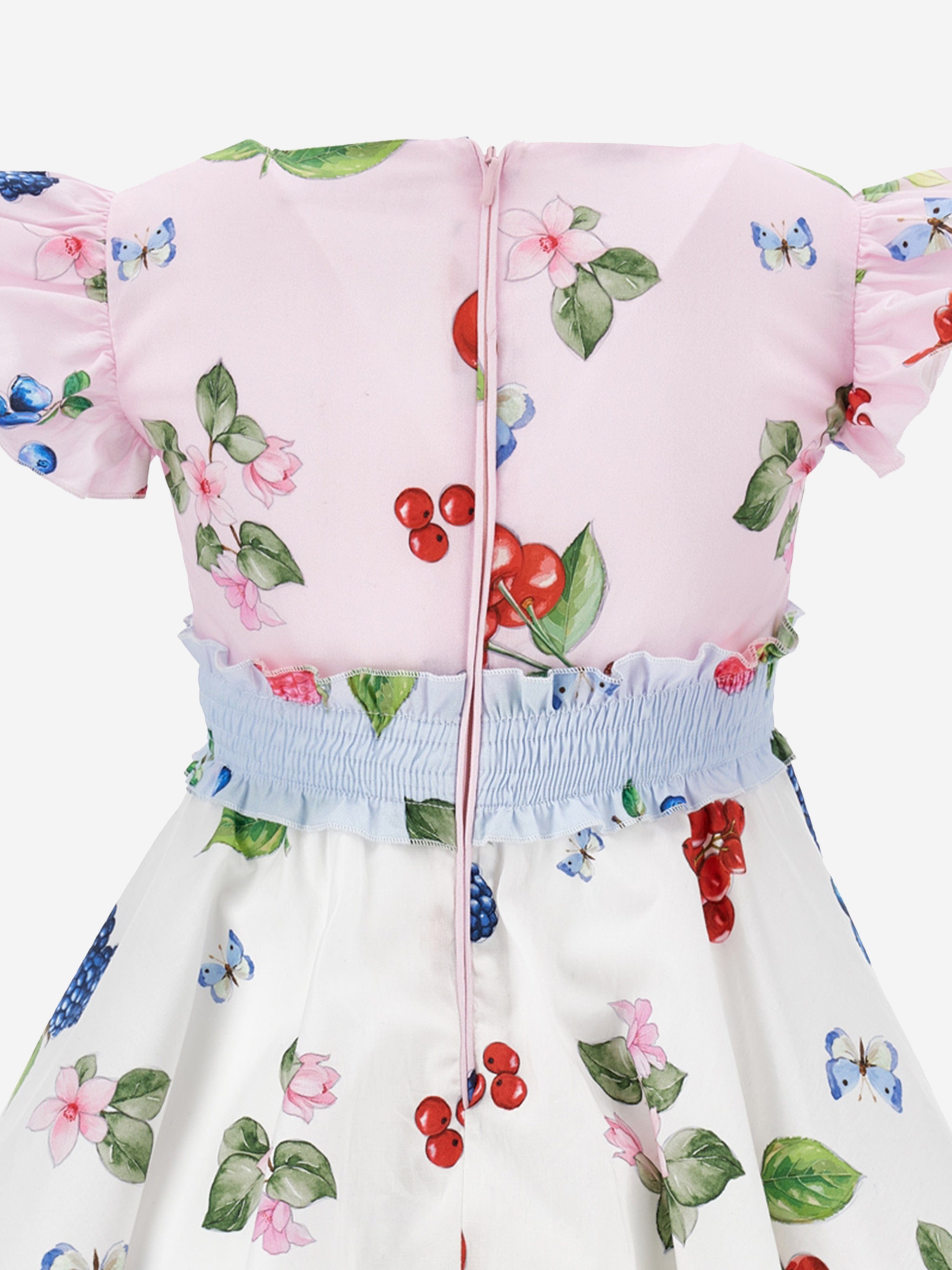Monnalisa Girls Fruit Print Dress in Pink