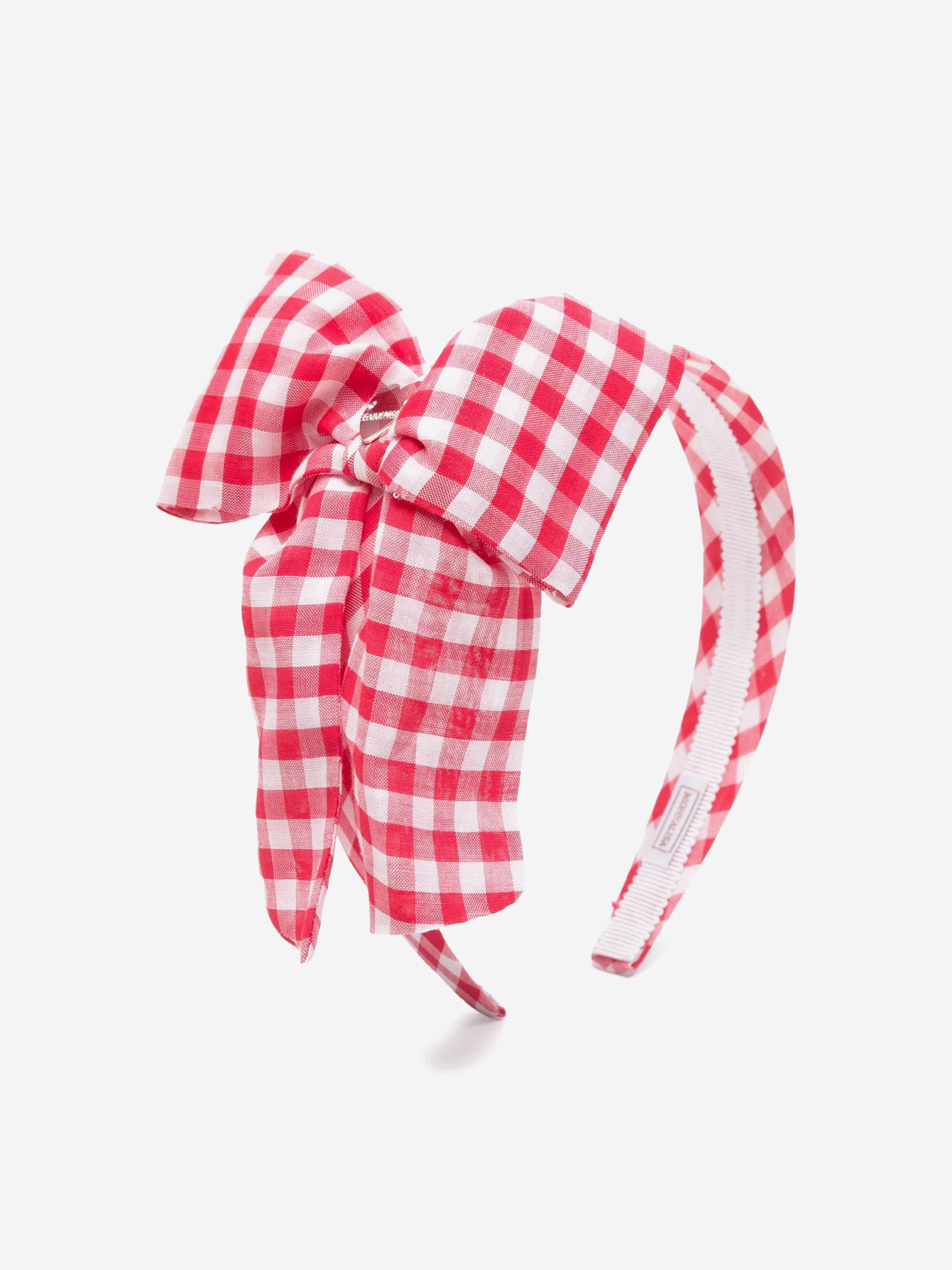 Monnalisa Girls Gingham Bow Headband in Red