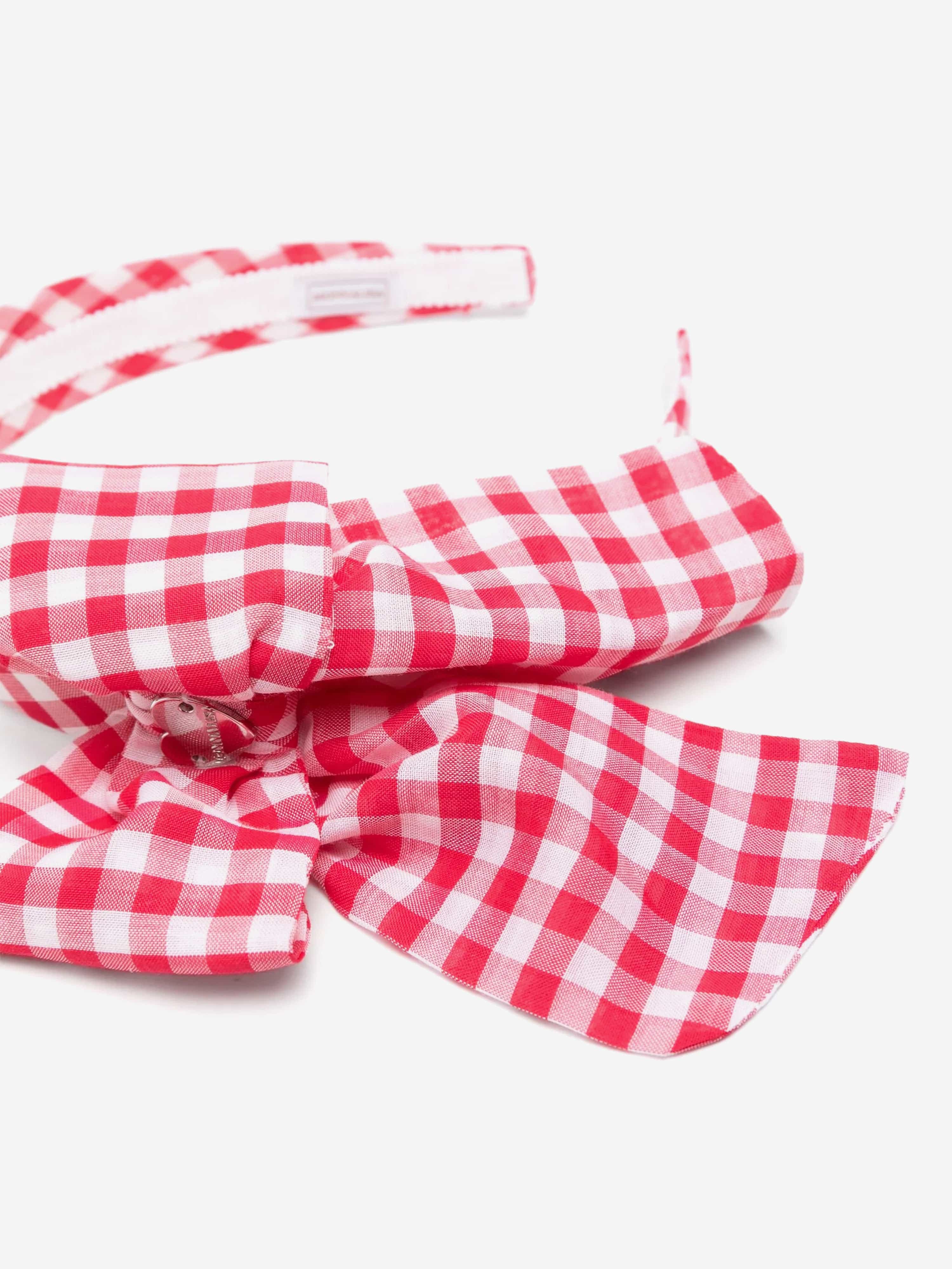Monnalisa Girls Gingham Bow Headband in Red