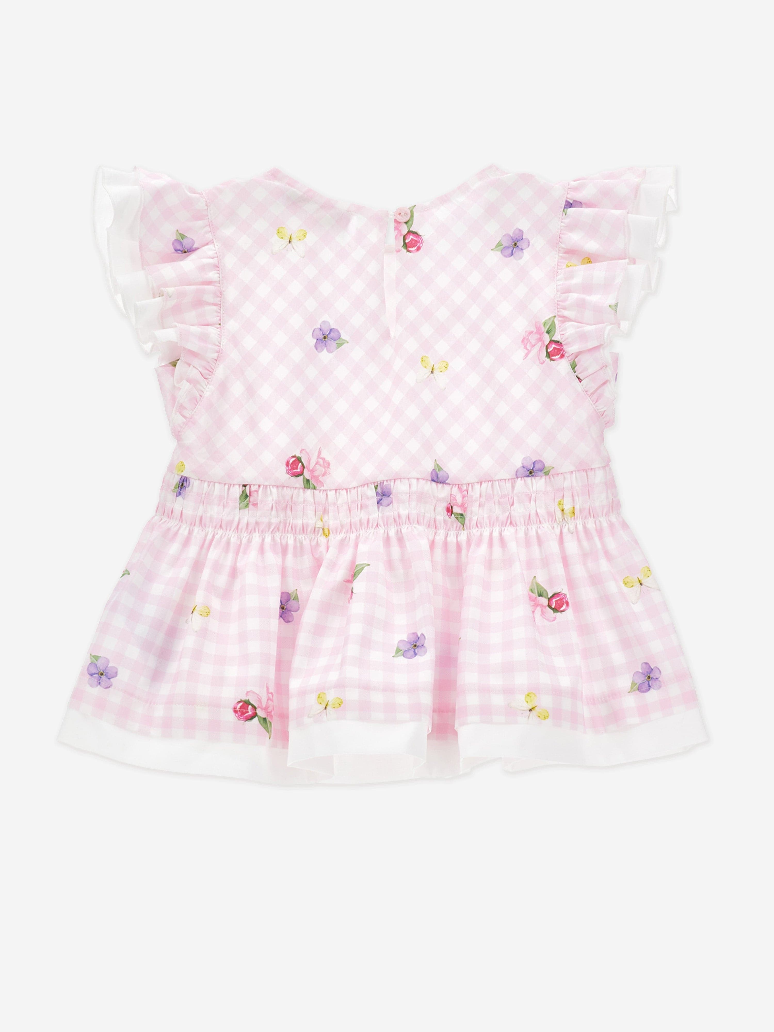 Monnalisa Girls Floral Gingham Top in Pink