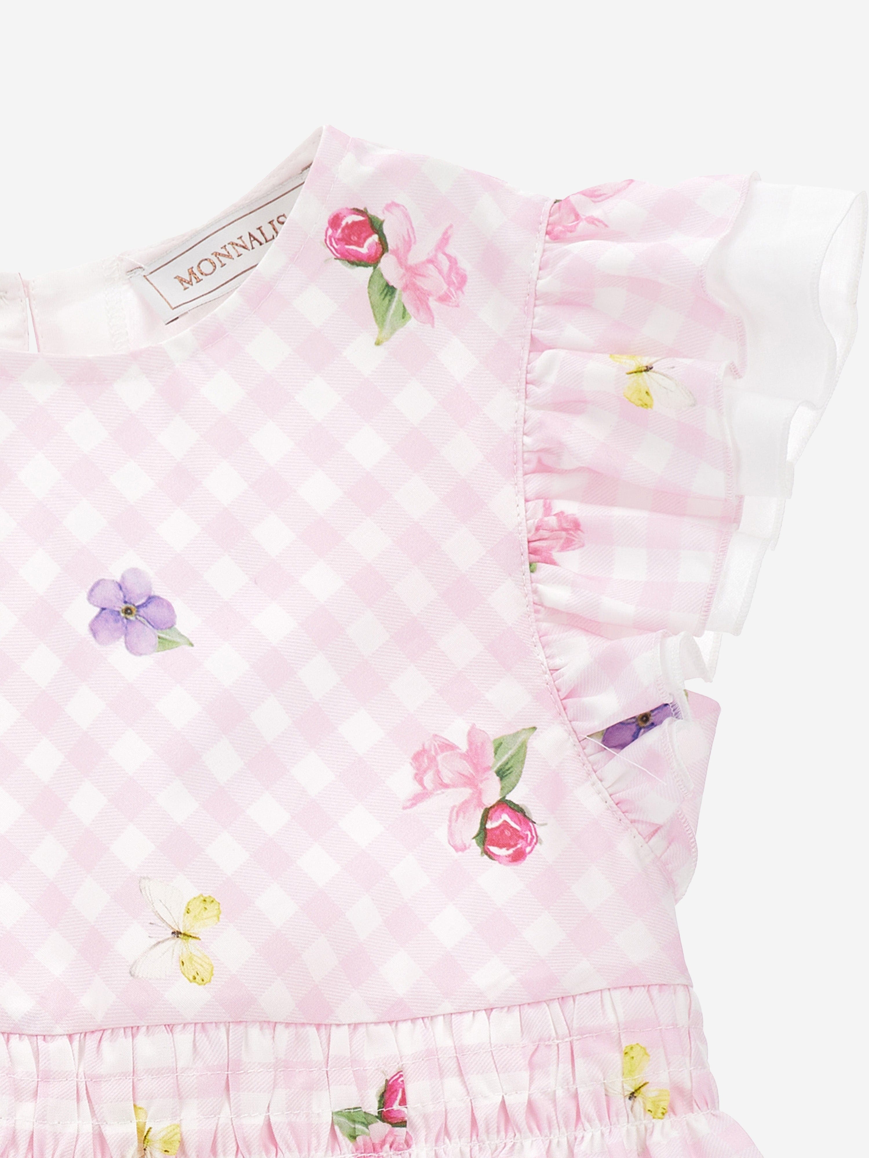 Monnalisa Girls Floral Gingham Top in Pink