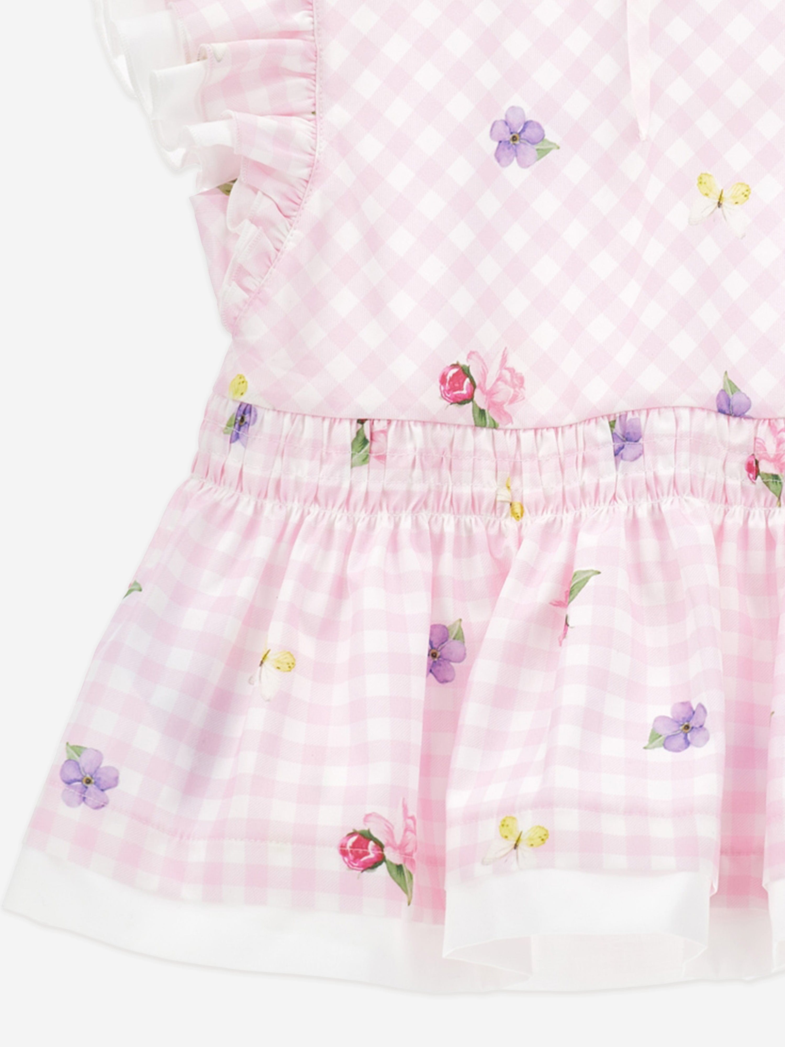 Monnalisa Girls Floral Gingham Top in Pink