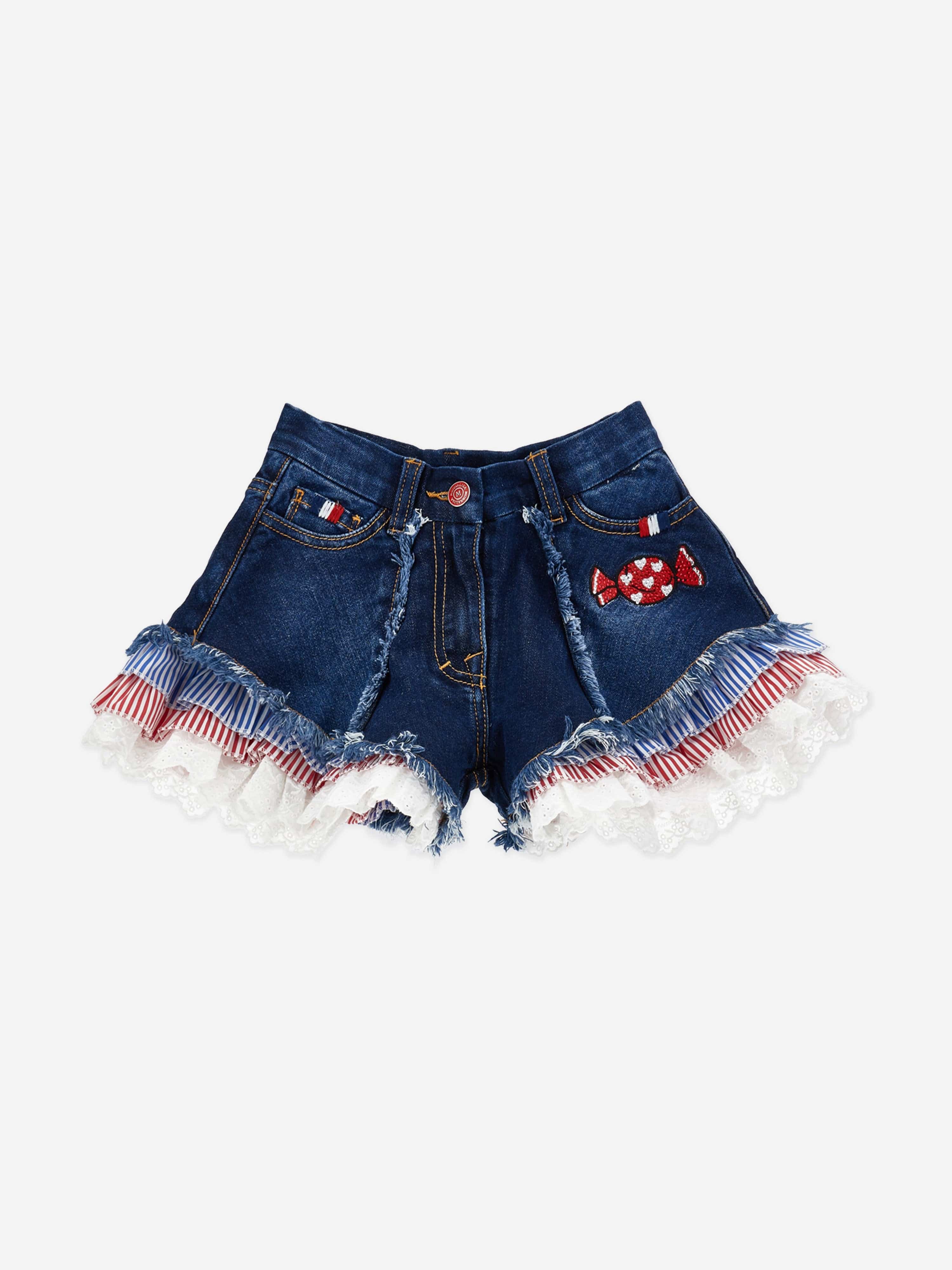 Monnalisa Girls Hello Kitty Denim Shorts in Blue