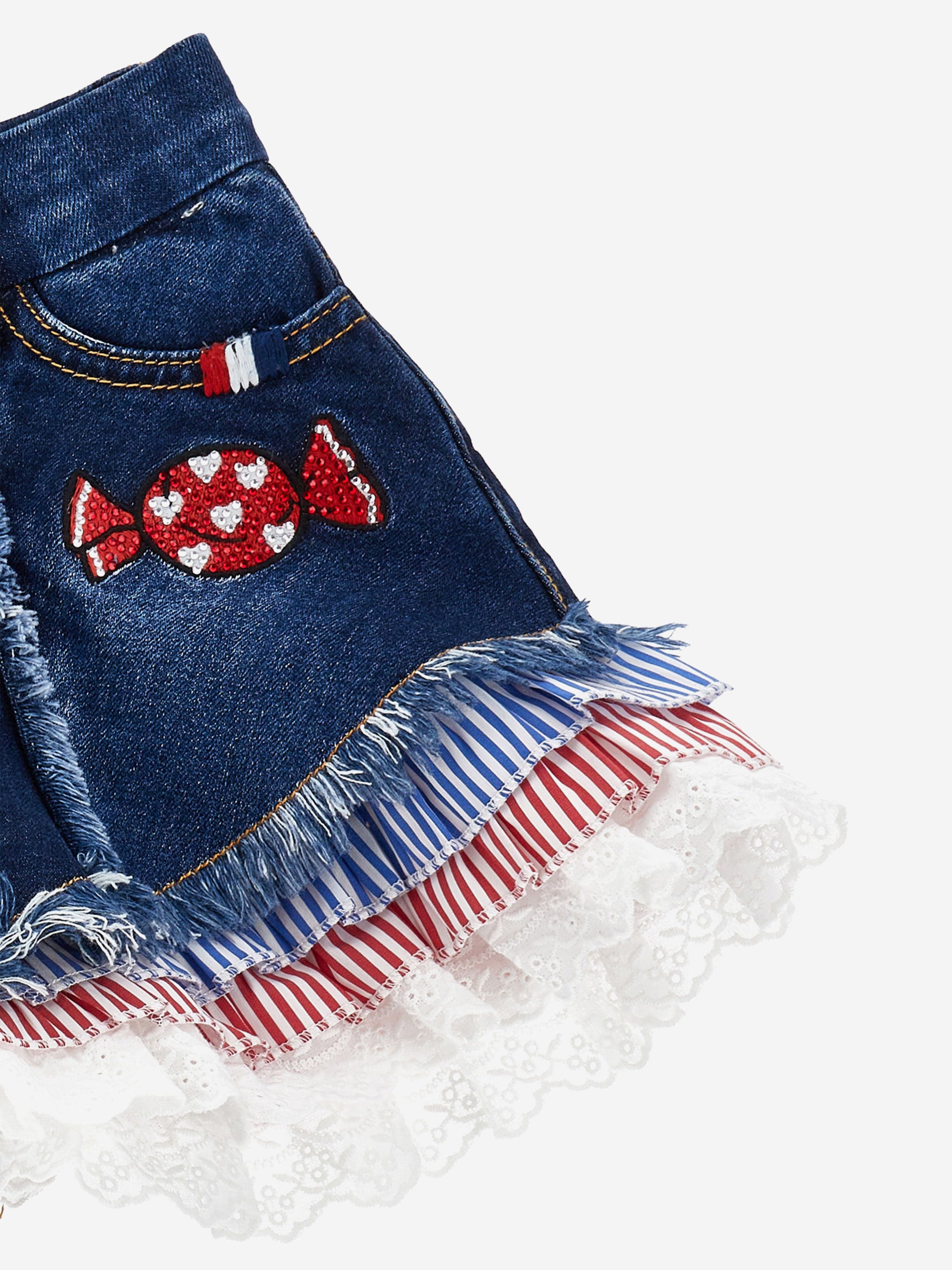 Monnalisa Girls Hello Kitty Denim Shorts in Blue