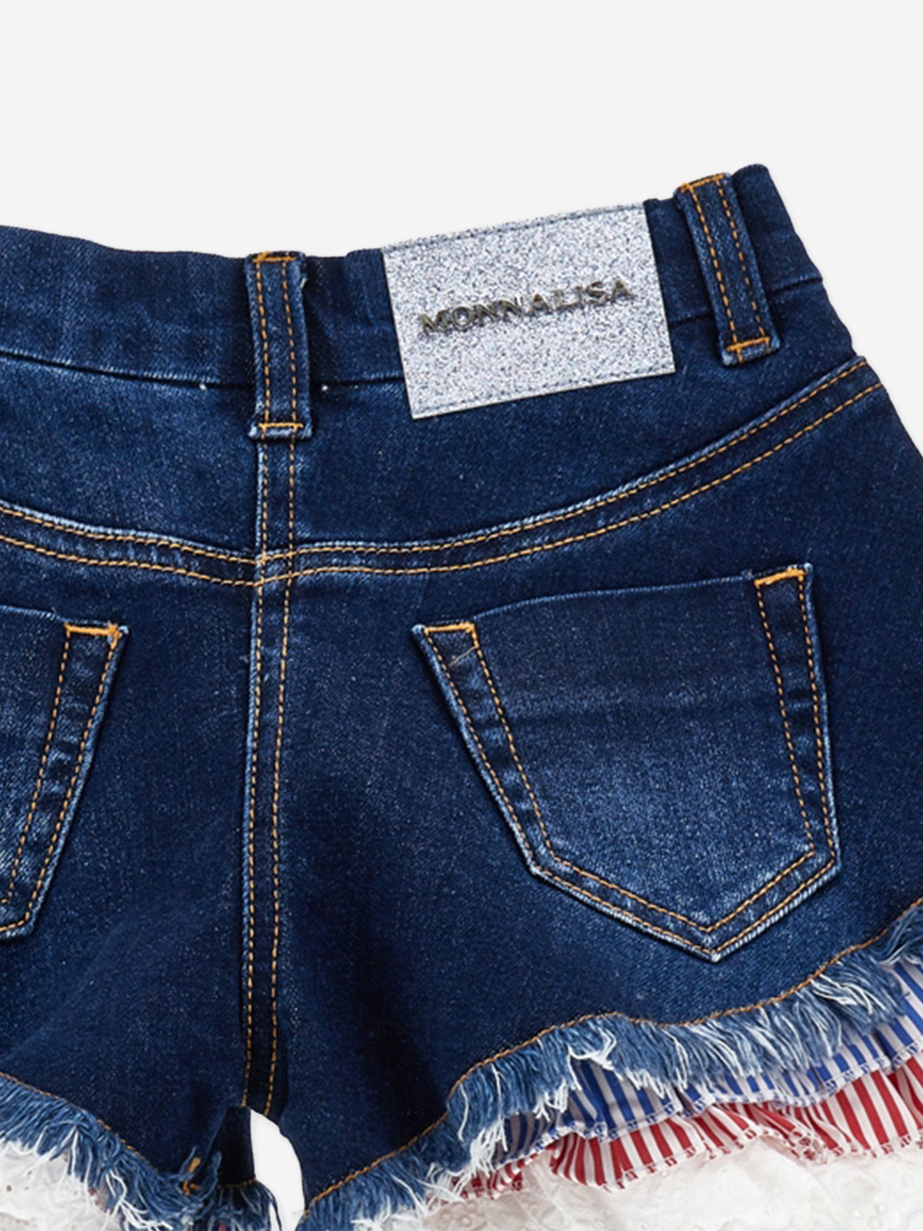 Monnalisa Girls Hello Kitty Denim Shorts in Blue