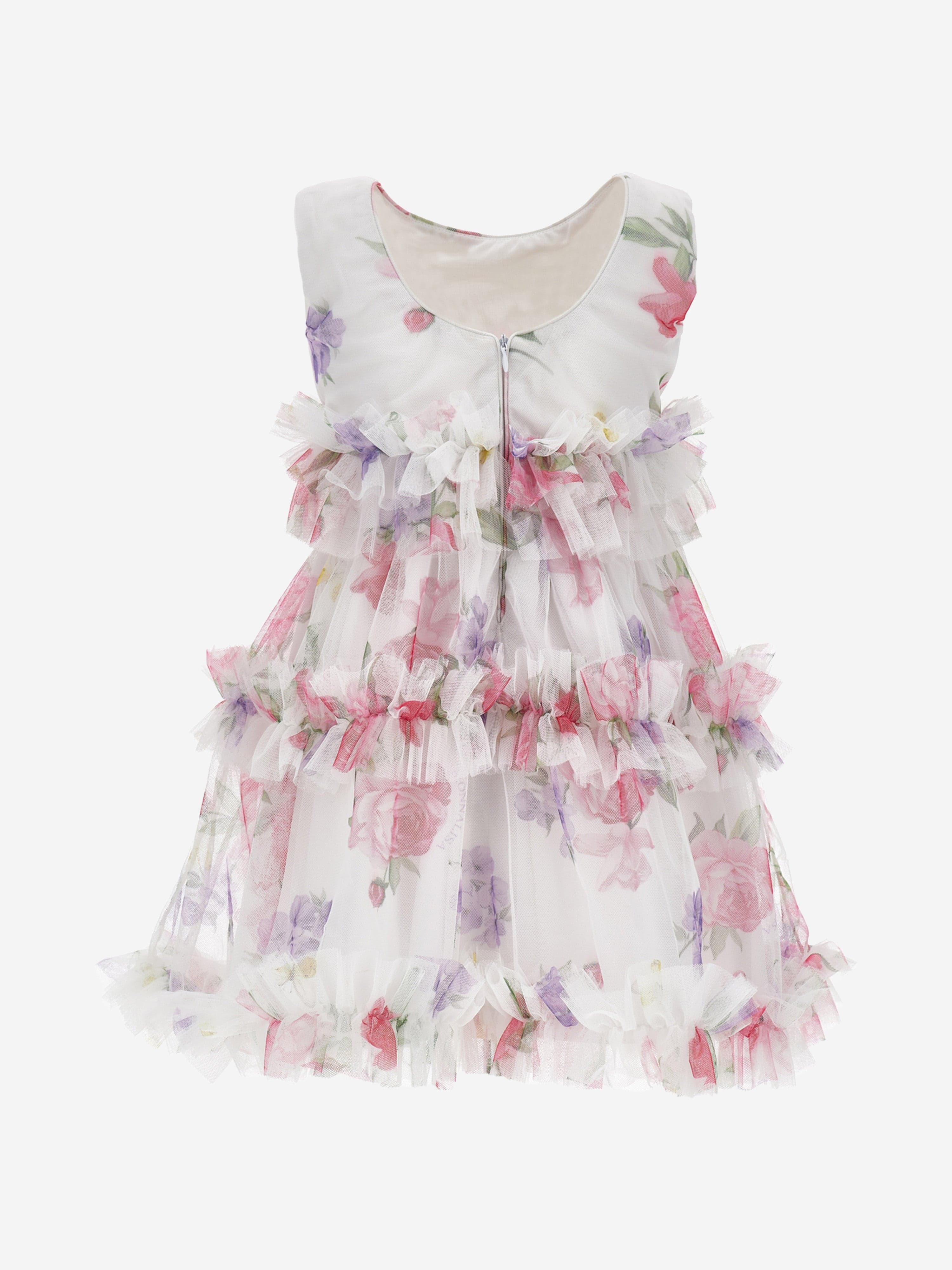 Monnalisa Girls Tulle Flower Dress in White