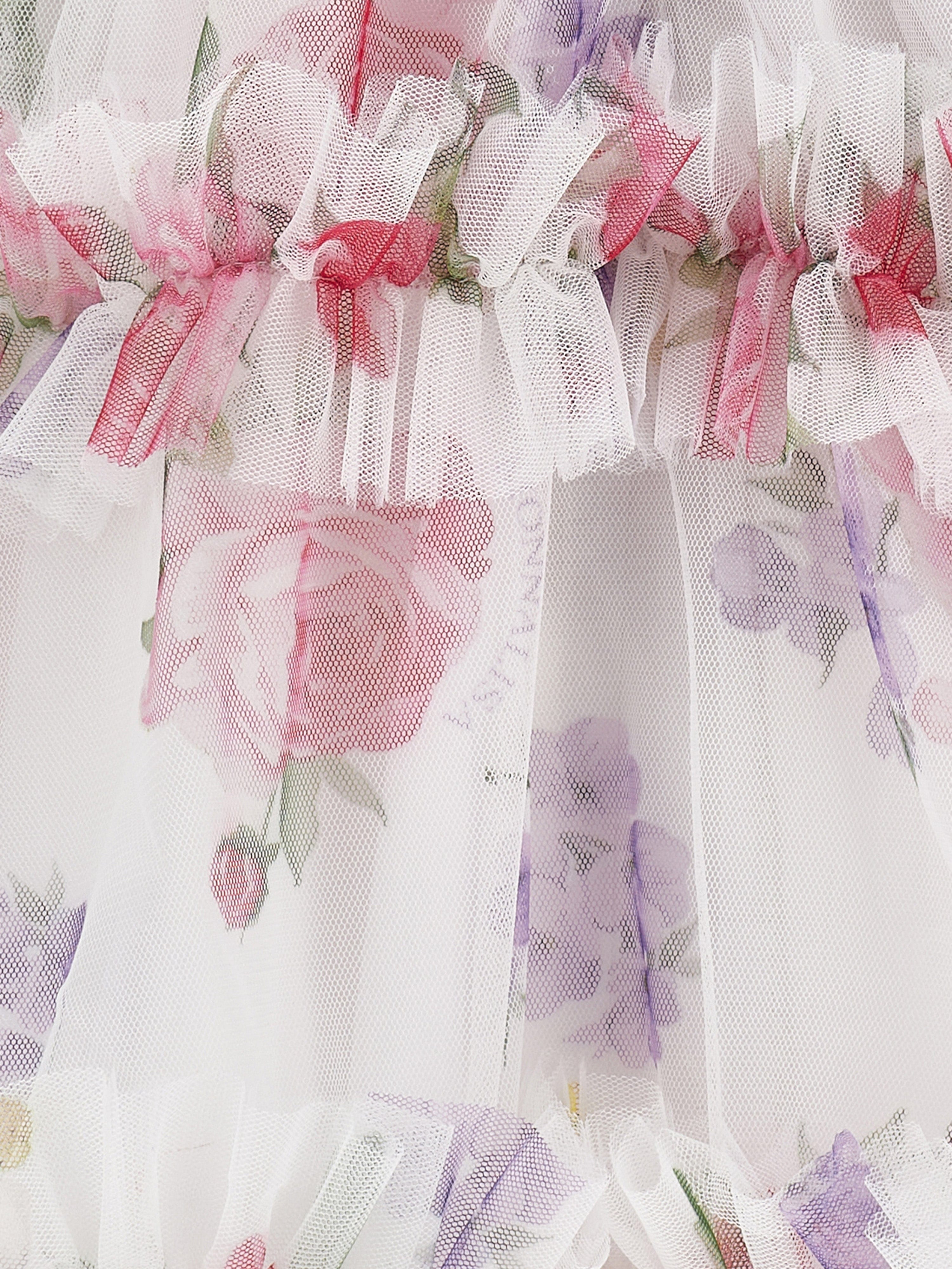 Monnalisa Girls Tulle Flower Dress in White