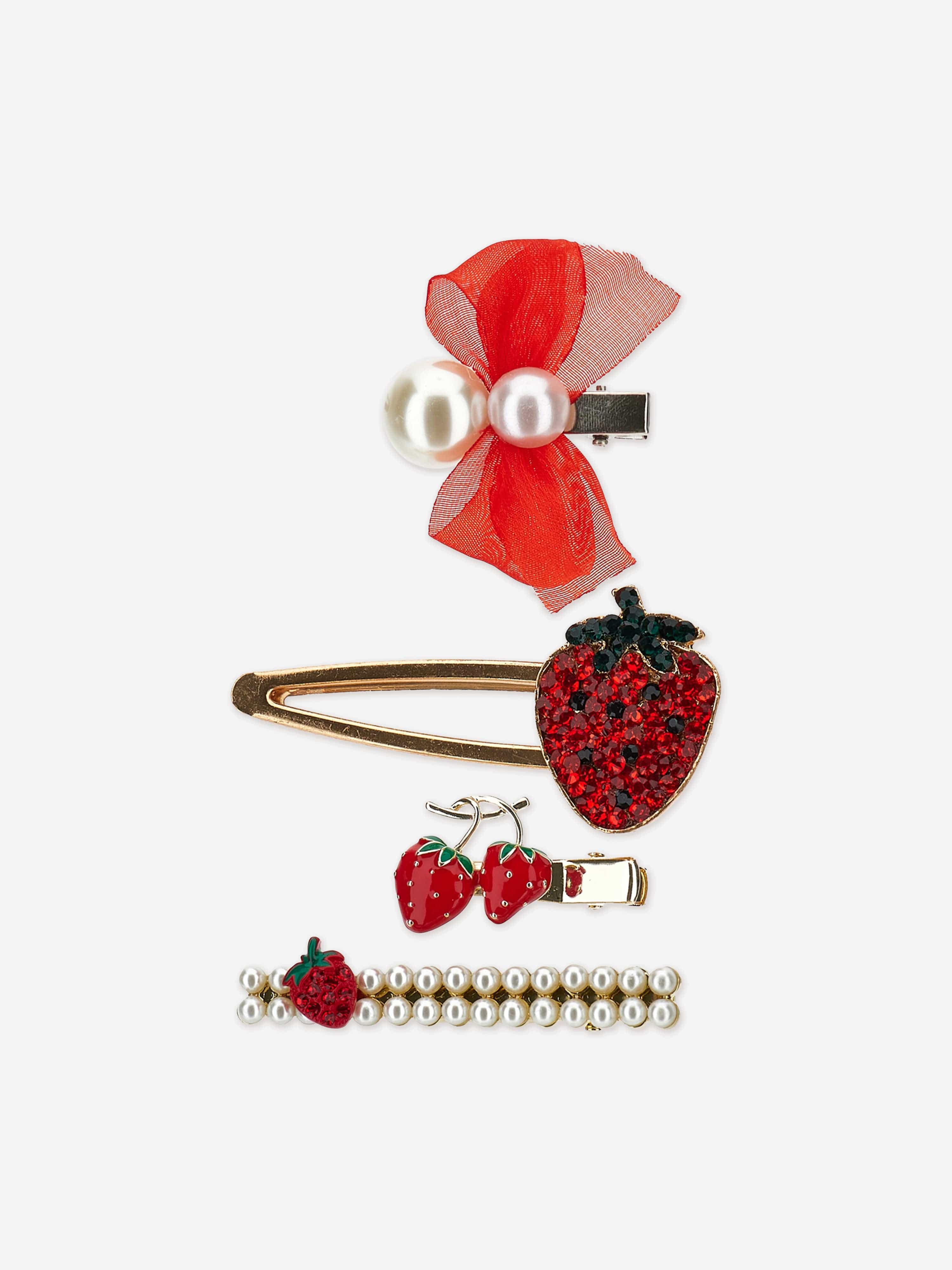 Monnalisa Girls Strawberry Hair Clips Set in Red