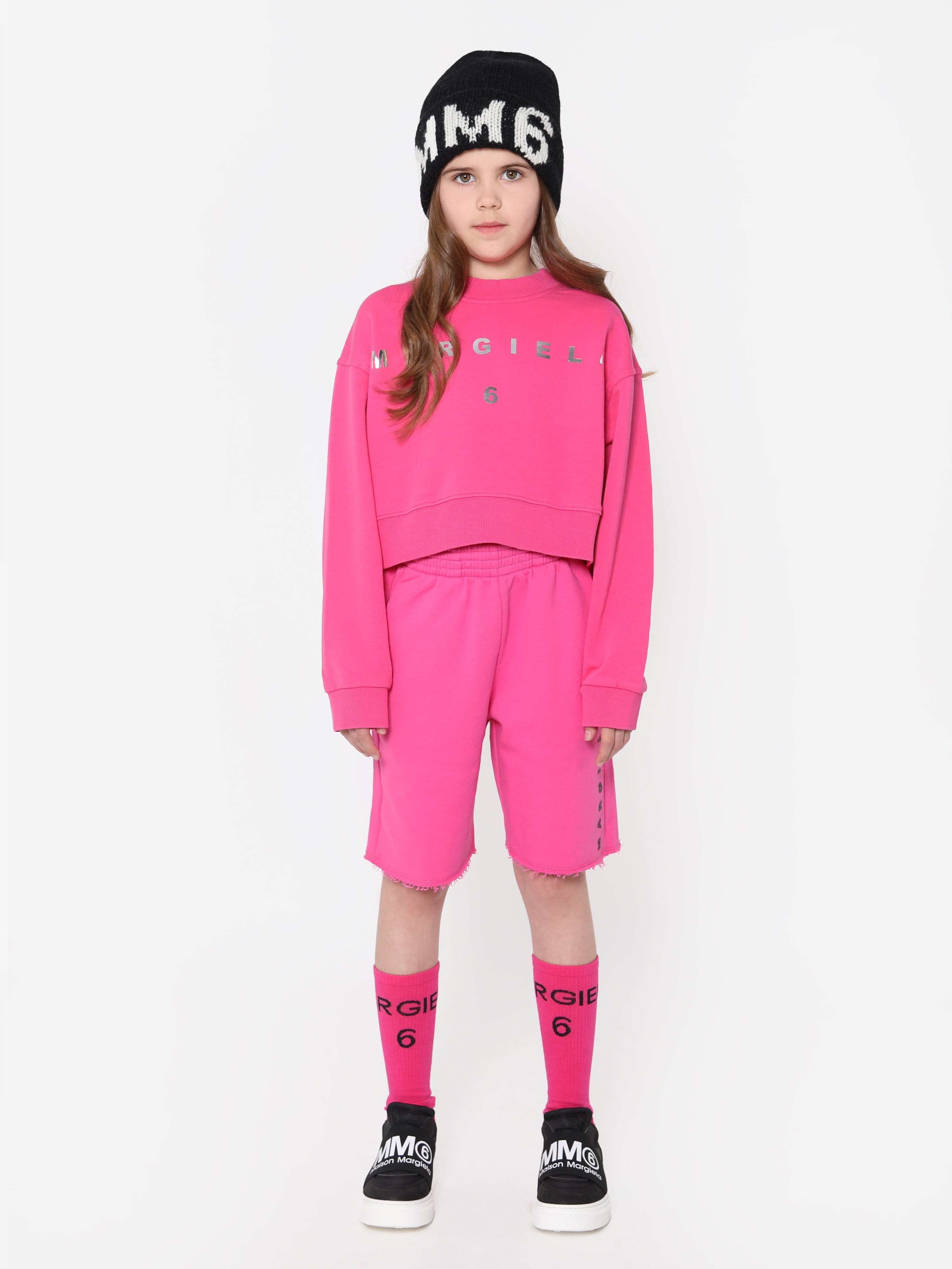 MM6 Maison Margiela Girls Cropped Logo Sweatshirt In Pink