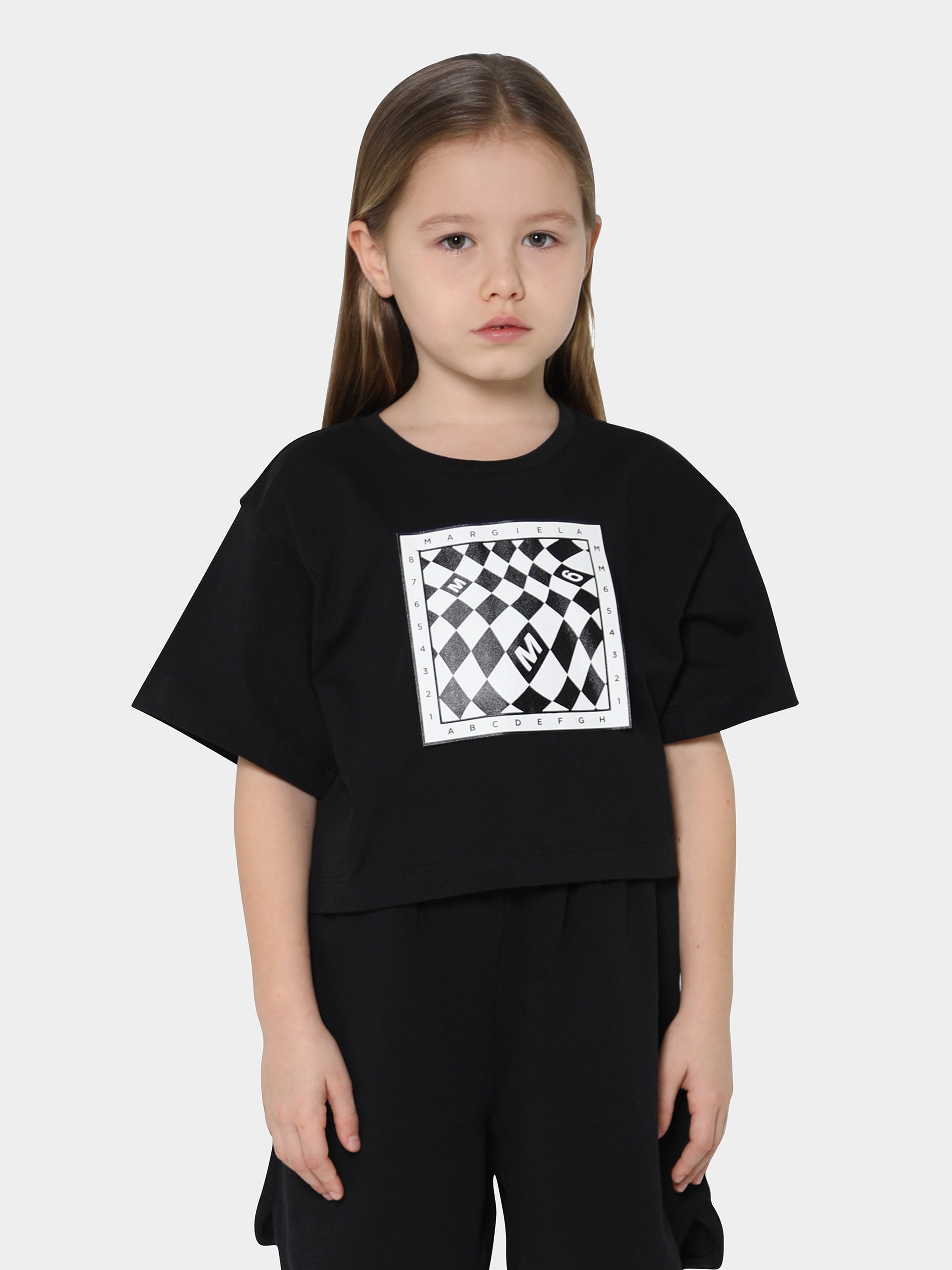 MM6 Maison Margiela Kids Cropped Logo Print T-Shirt In Black