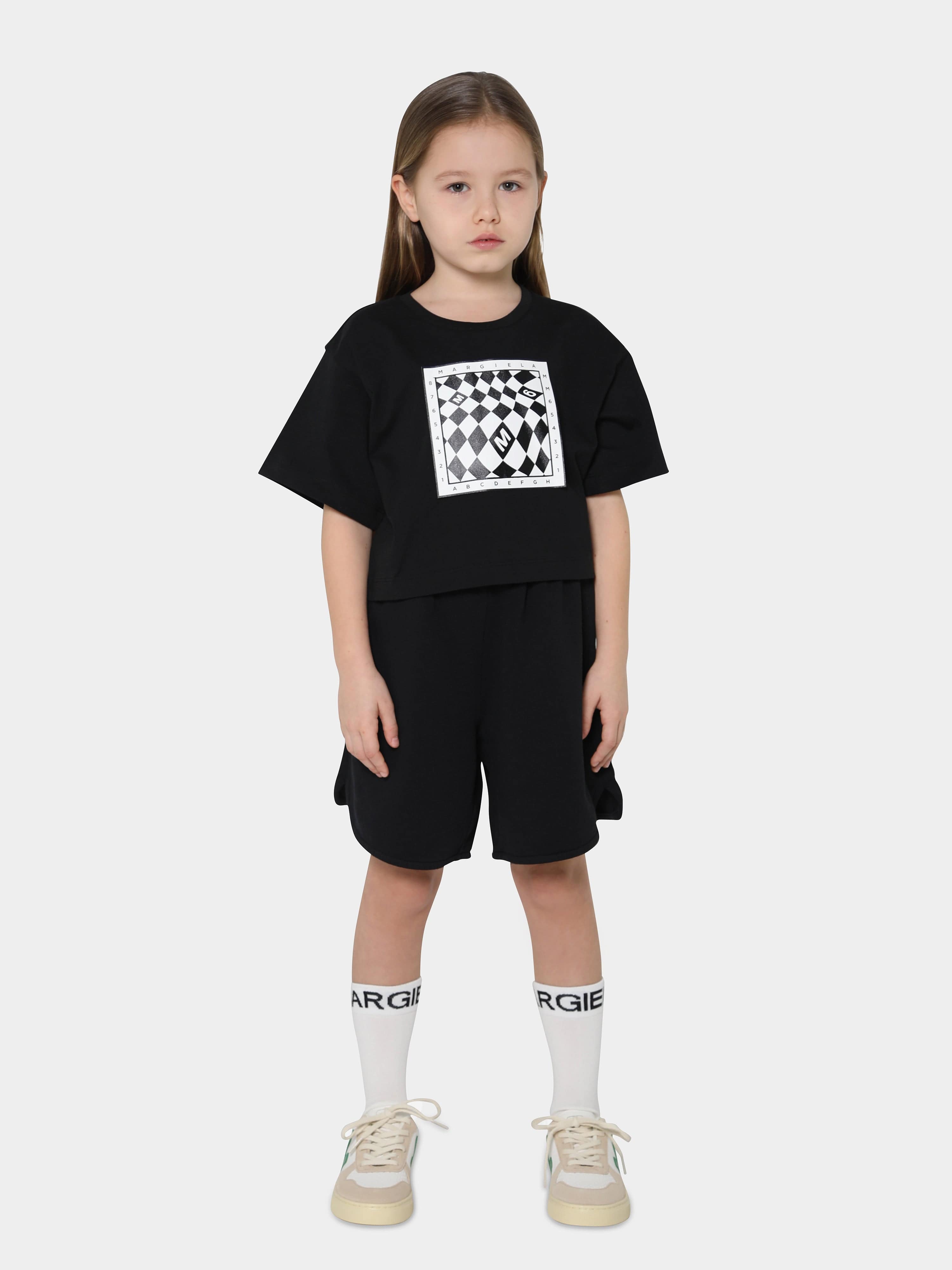 MM6 Maison Margiela Kids Cropped Logo Print T-Shirt In Black