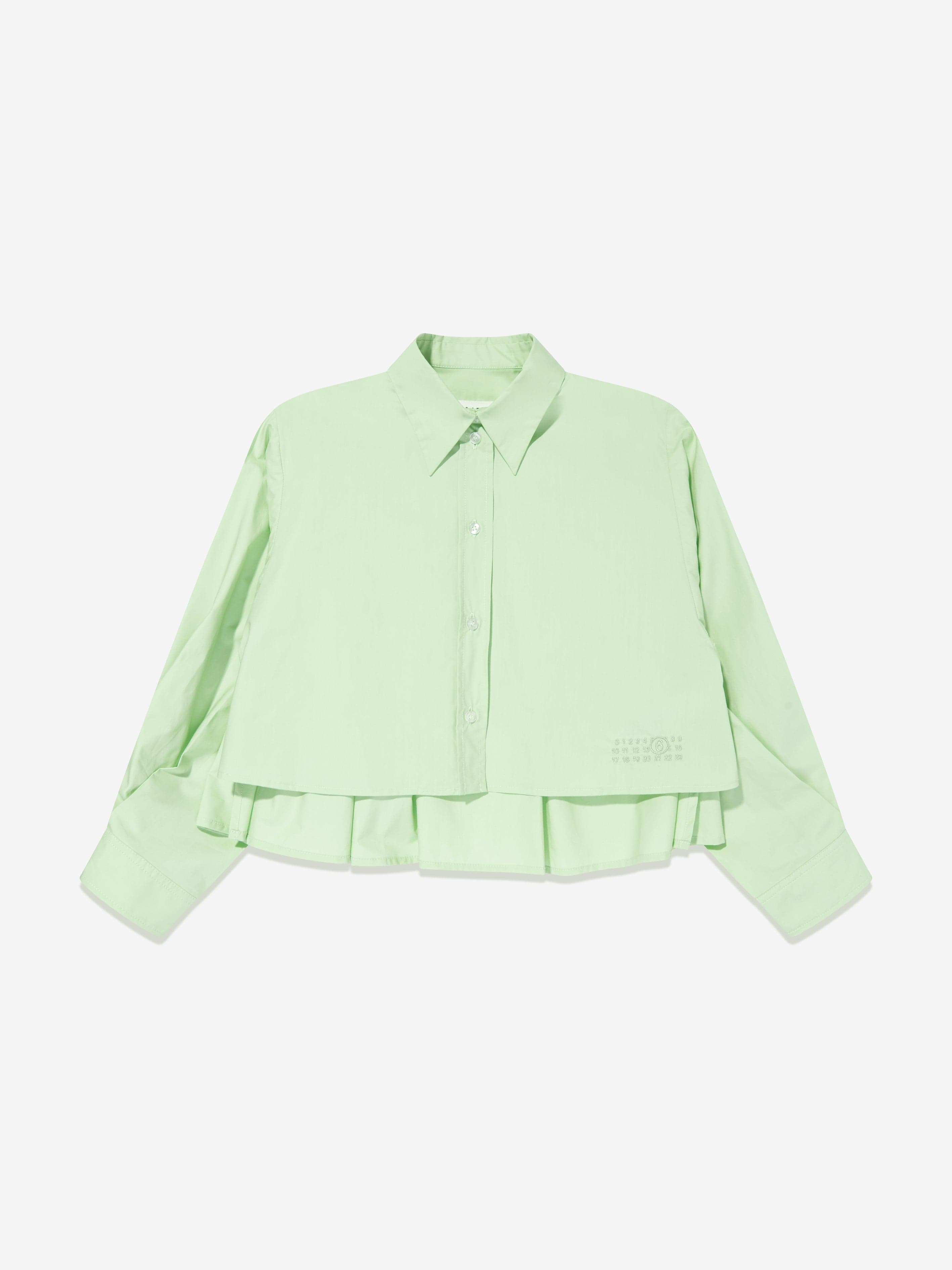 MM6 Maison Margiela Kids Cropped Poplin Pleated Back Shirt in Green