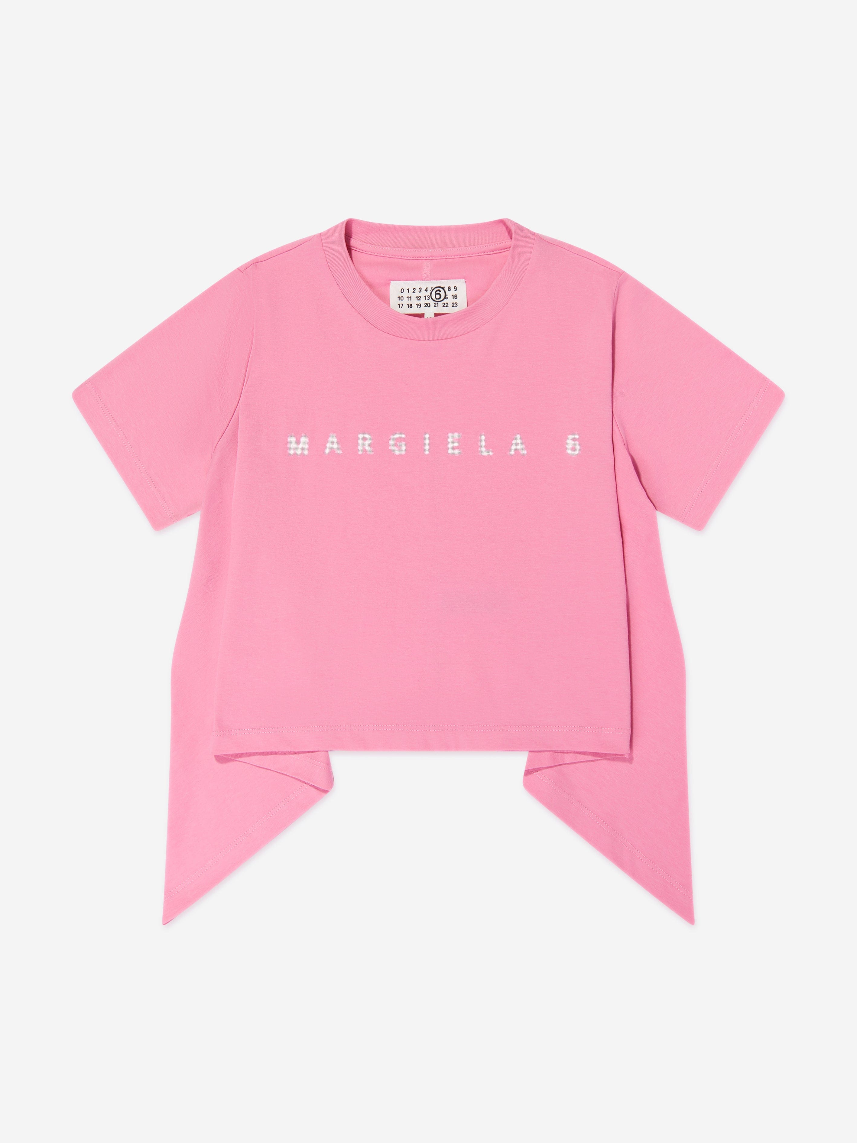 MM6 Maison Margiela Kids Asymmetric Logo T-Shirt in Pink