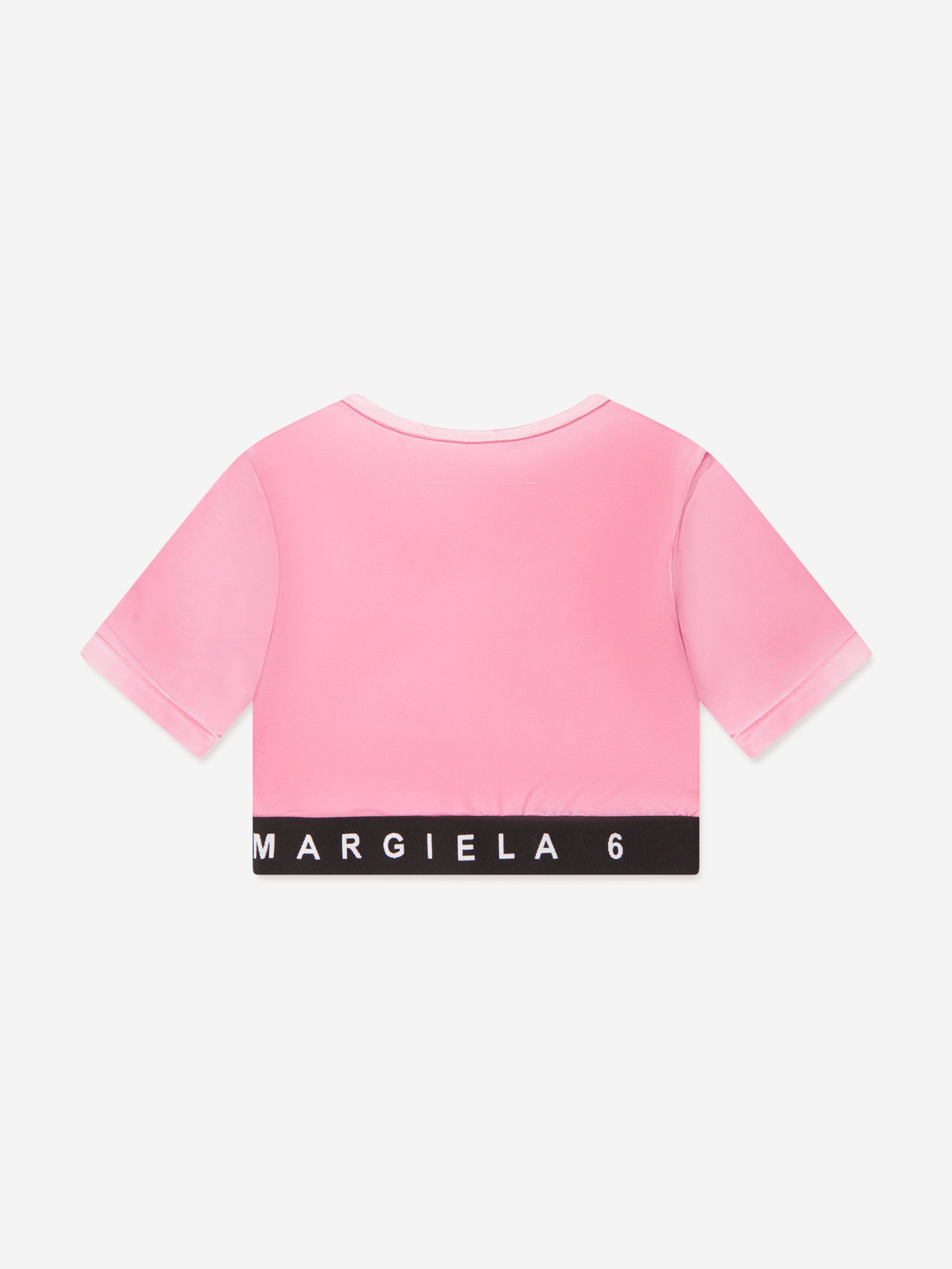 MM6 Maison Margiela Kids Cropped Logo T-Shirt in Pink