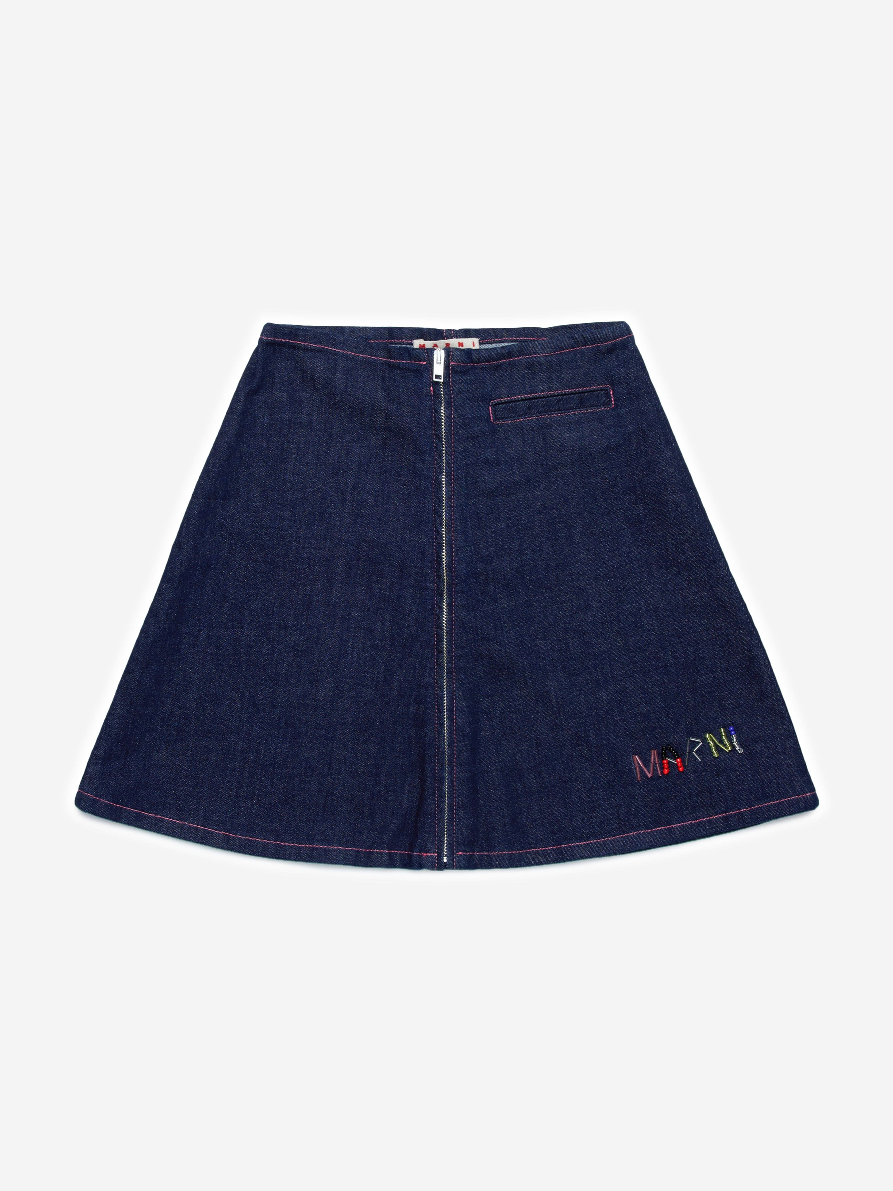 MARNI Girls Zip Up Denim Skirt in Blue