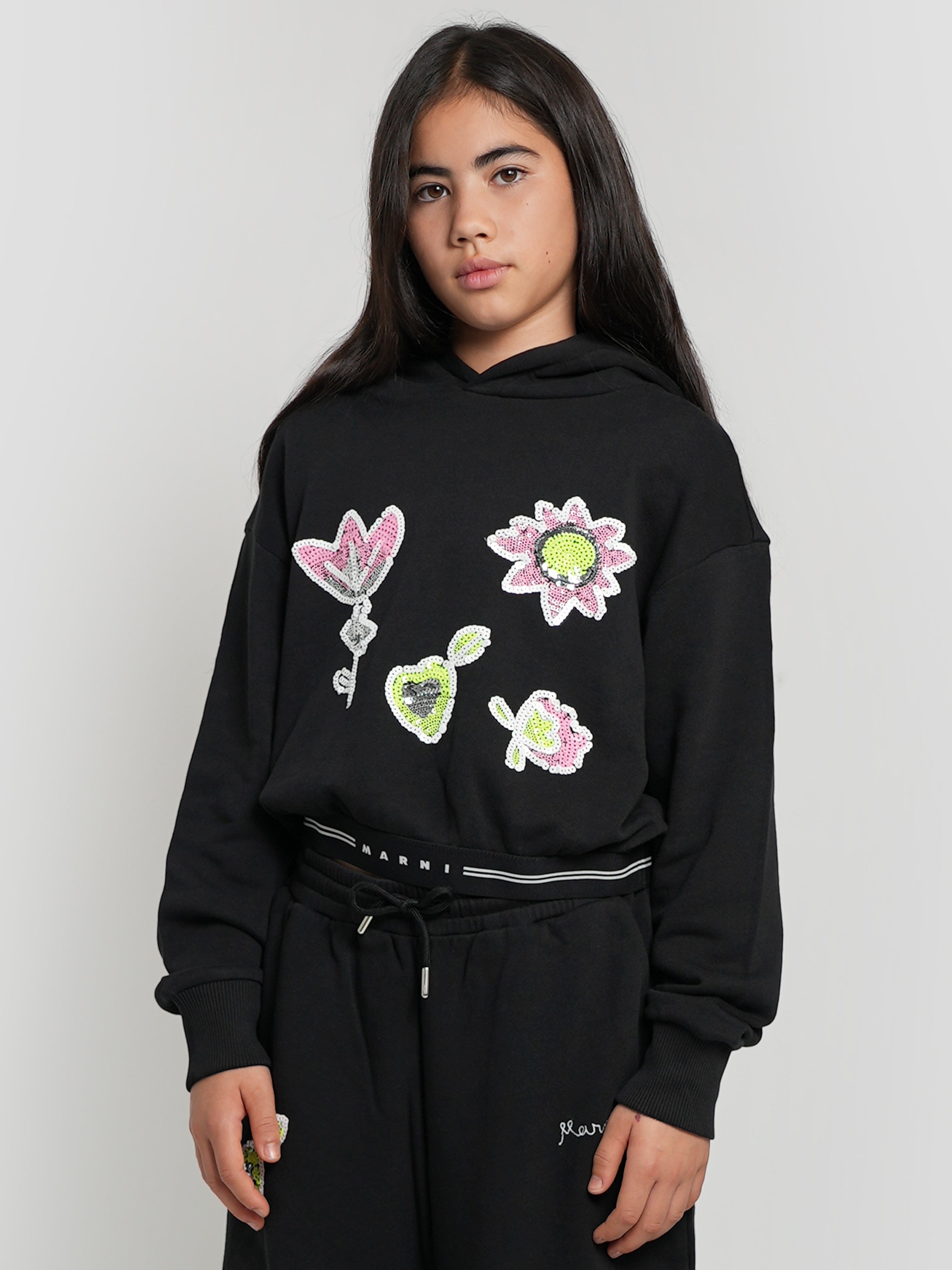 MARNI Girls Applique Hoodie in Black