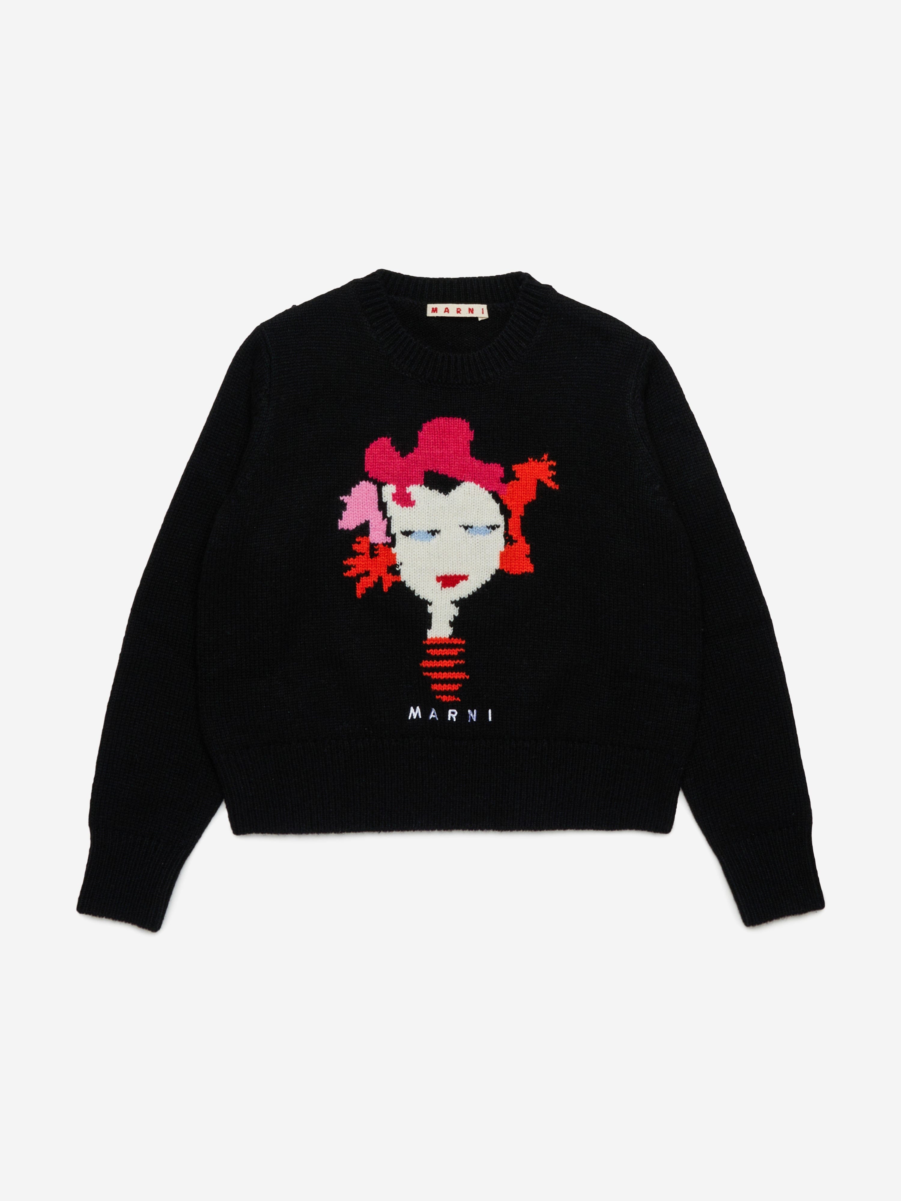 MARNI Girls Wool Rock Doll Jumper in Black