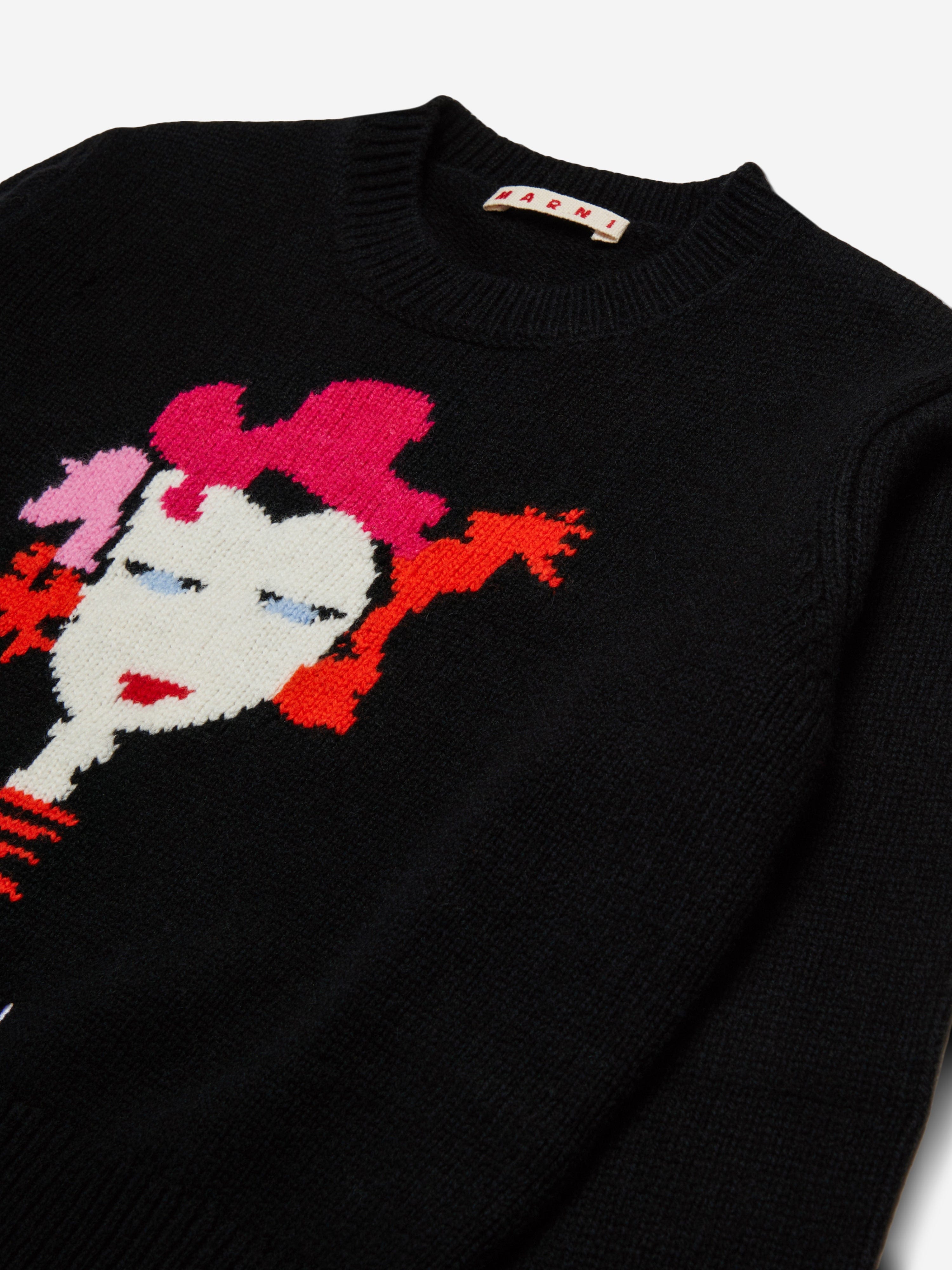 MARNI Girls Wool Rock Doll Jumper in Black