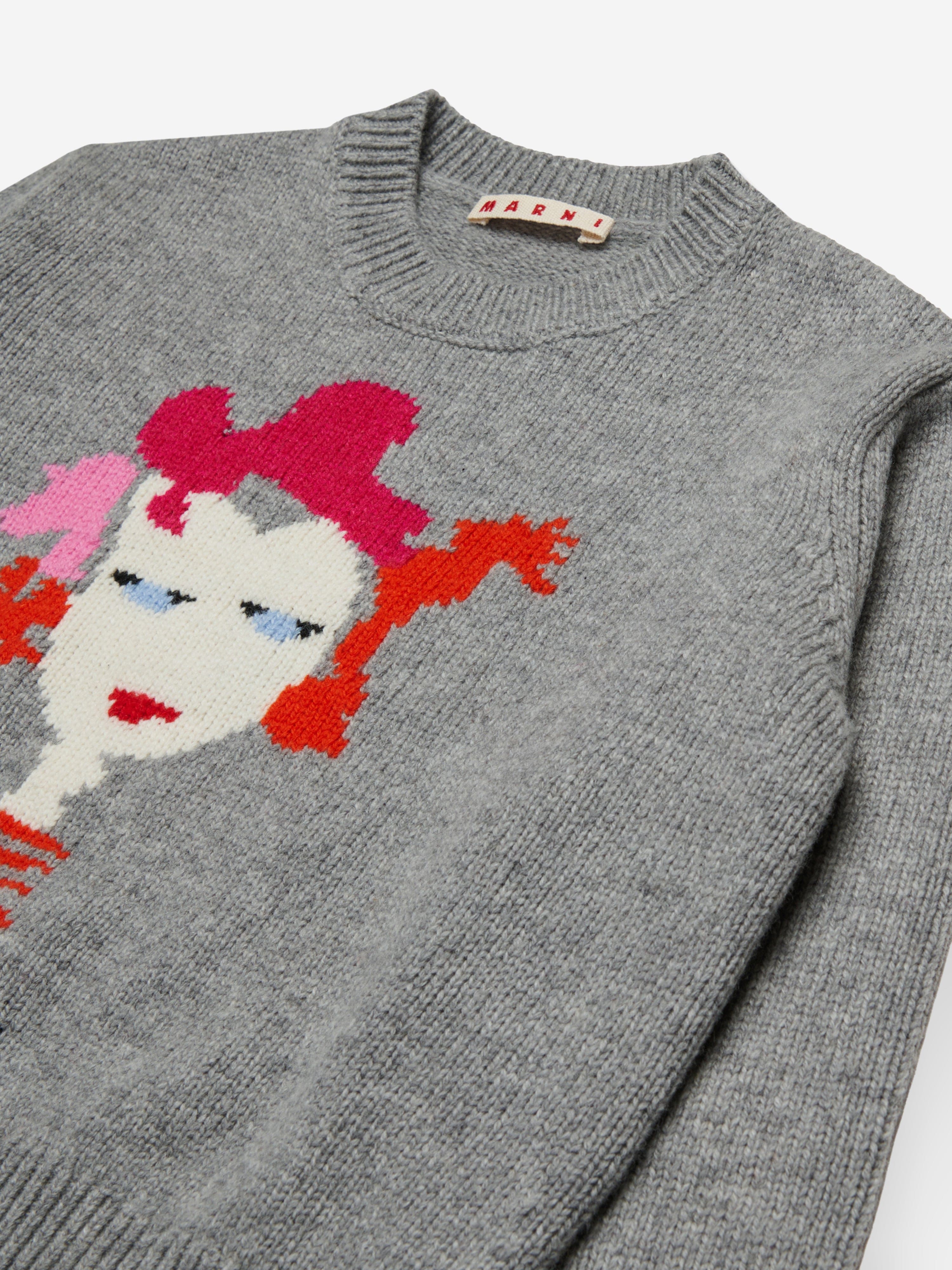 MARNI Girls Wool Rock Doll Jumper in Grey