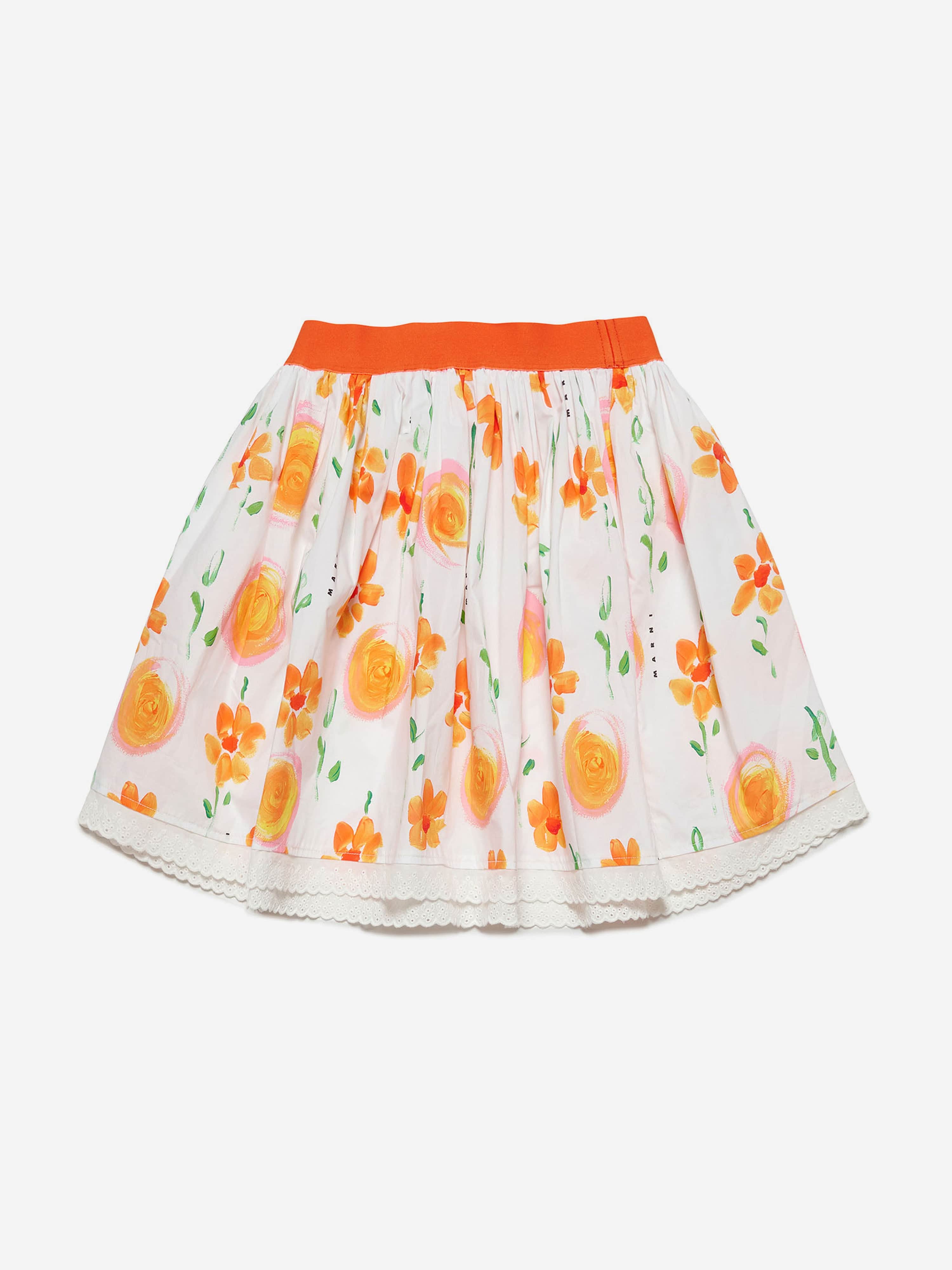 MARNI Girls Flower Print Skirt in White