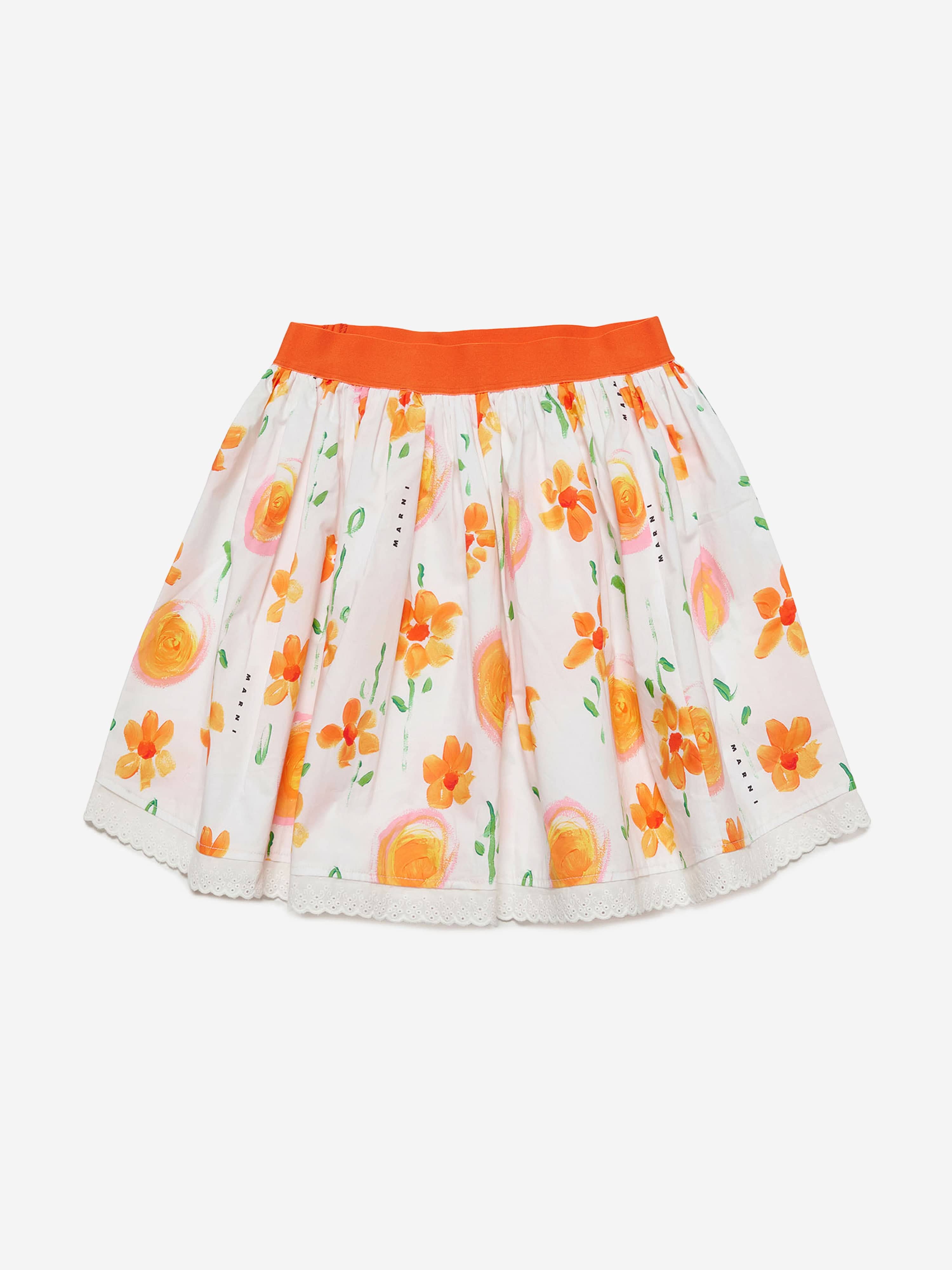 MARNI Girls Flower Print Skirt in White