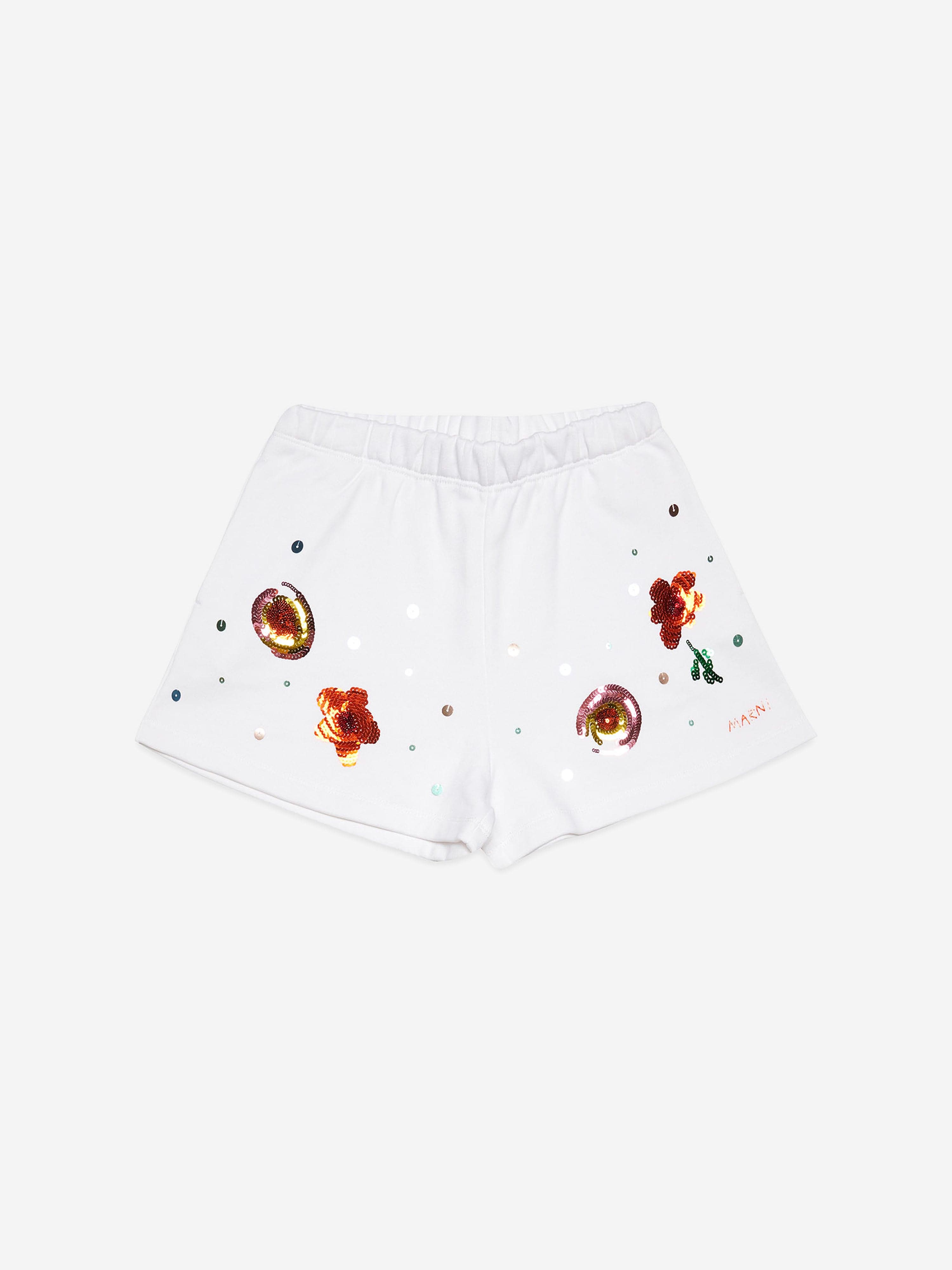 MARNI Girls Embellished Flower Shorts in White