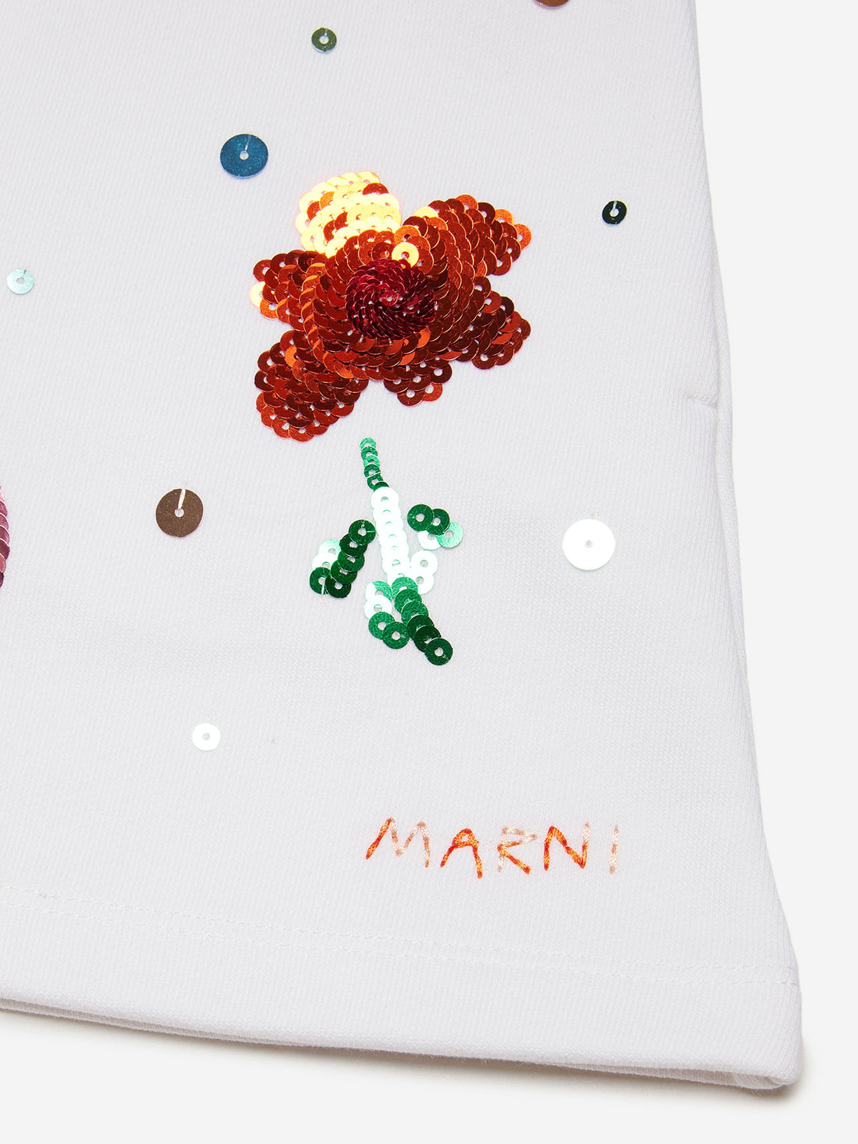 MARNI Girls Embellished Flower Shorts in White