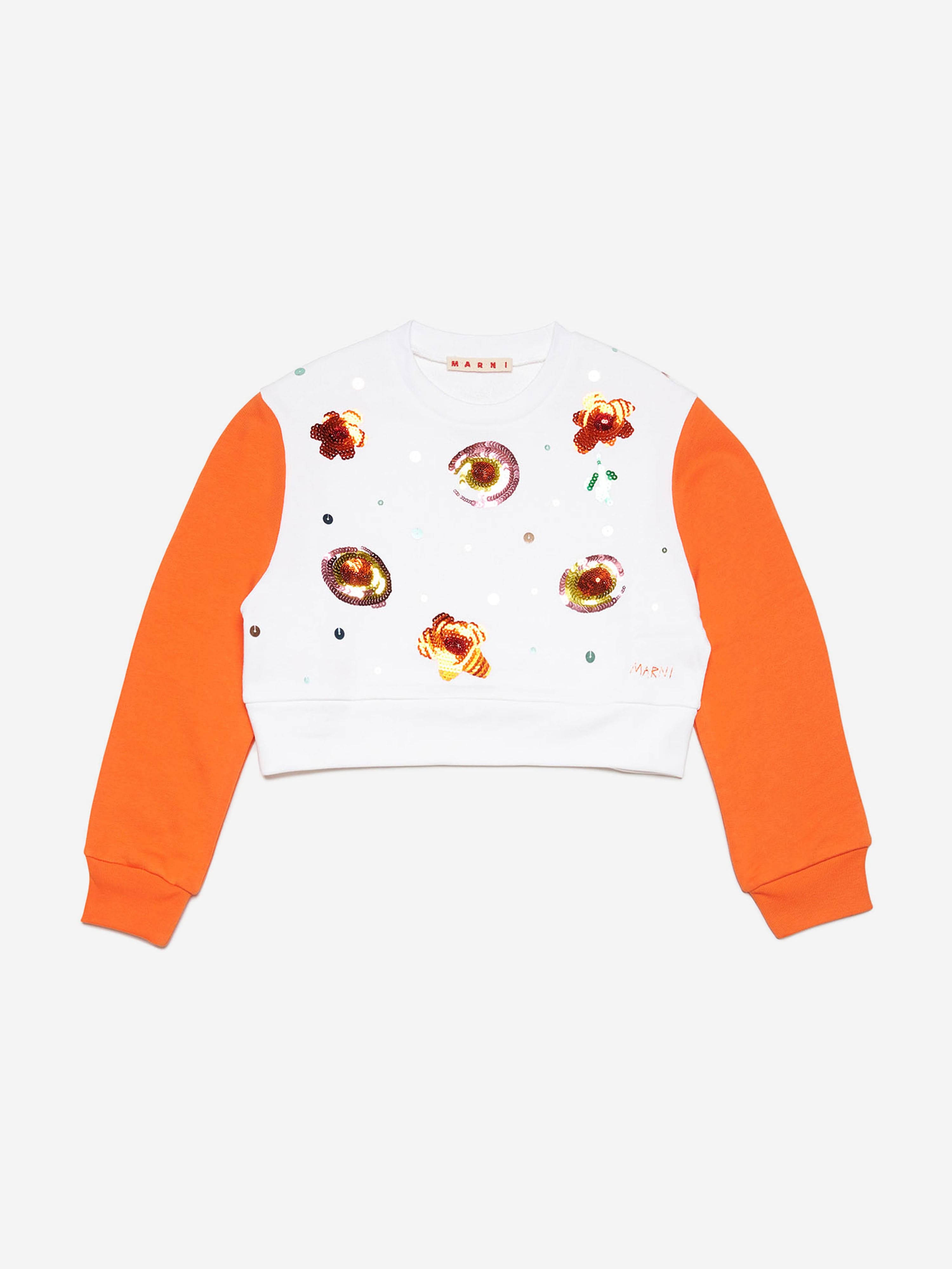 MARNI Girls Embellished Flower Sweatshirt in White