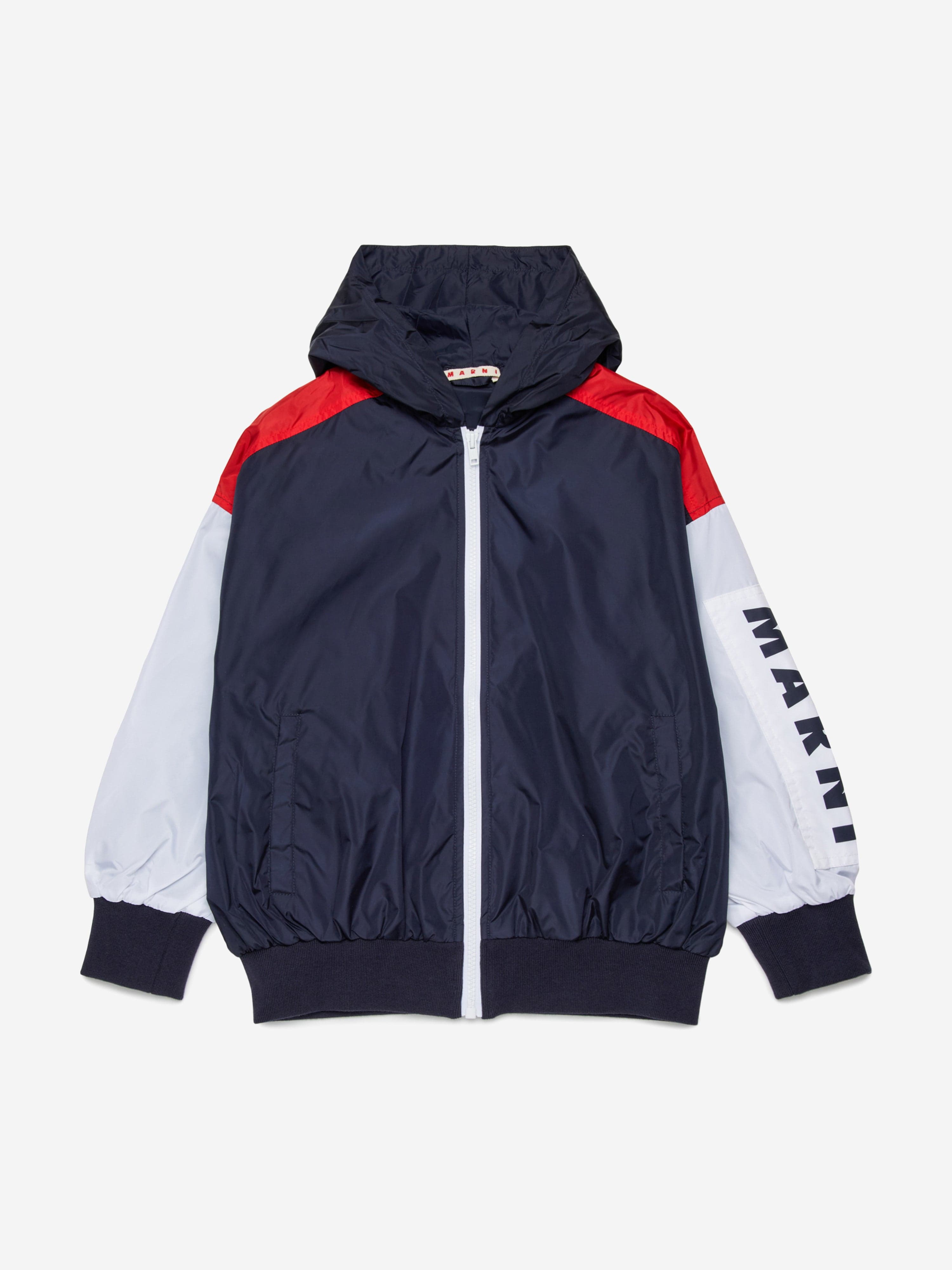 MARNI Kids Logo Zip Up Jacket in Navy